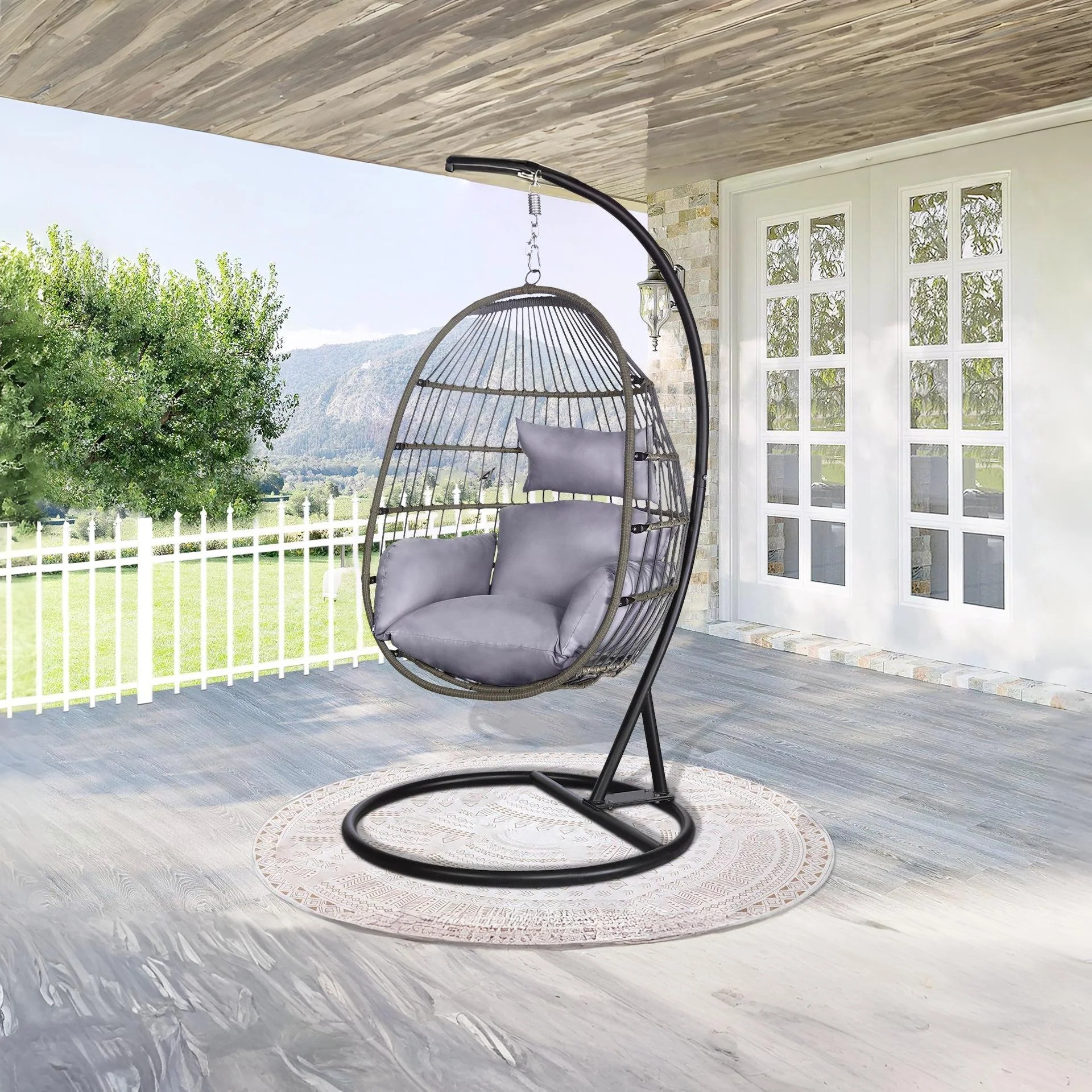 Samos Outdoor Hanging Egg Chair - Natural + Grey