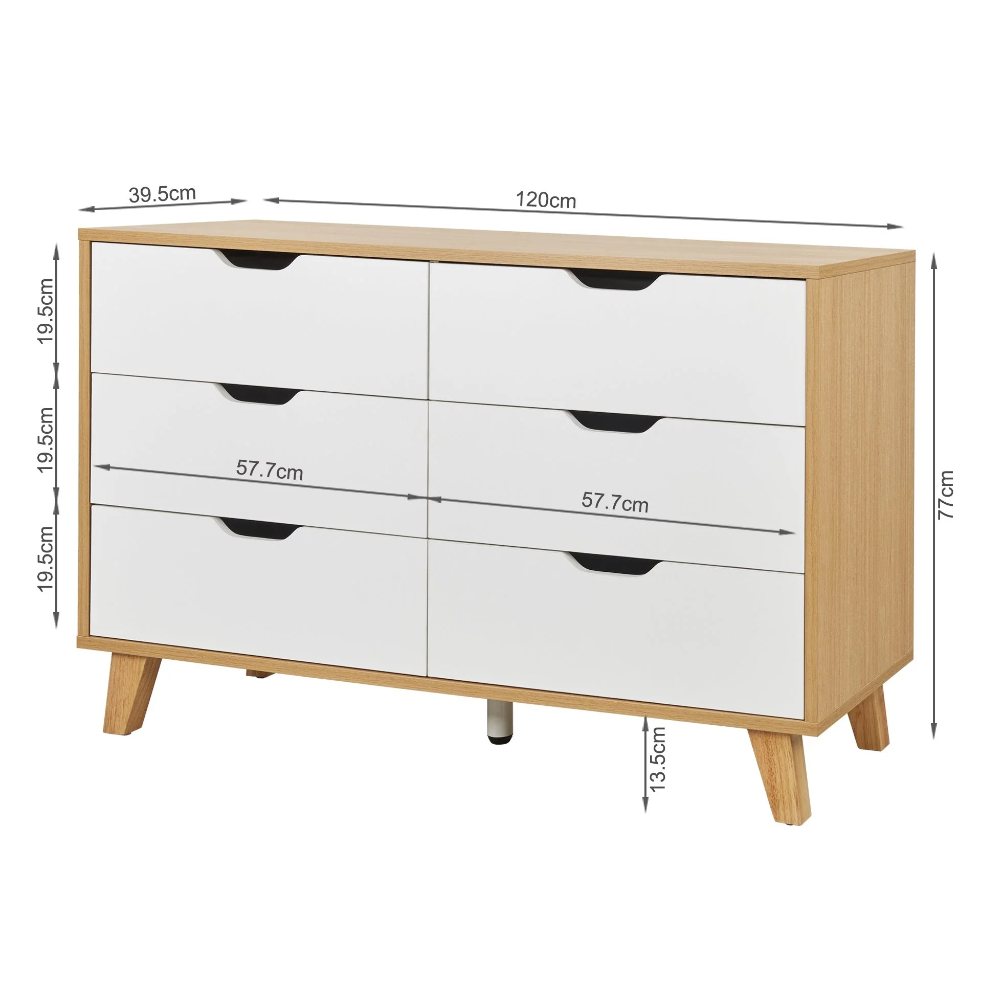 Schertz Wooden Low Boy 6 Drawers - Oak - Image 11
