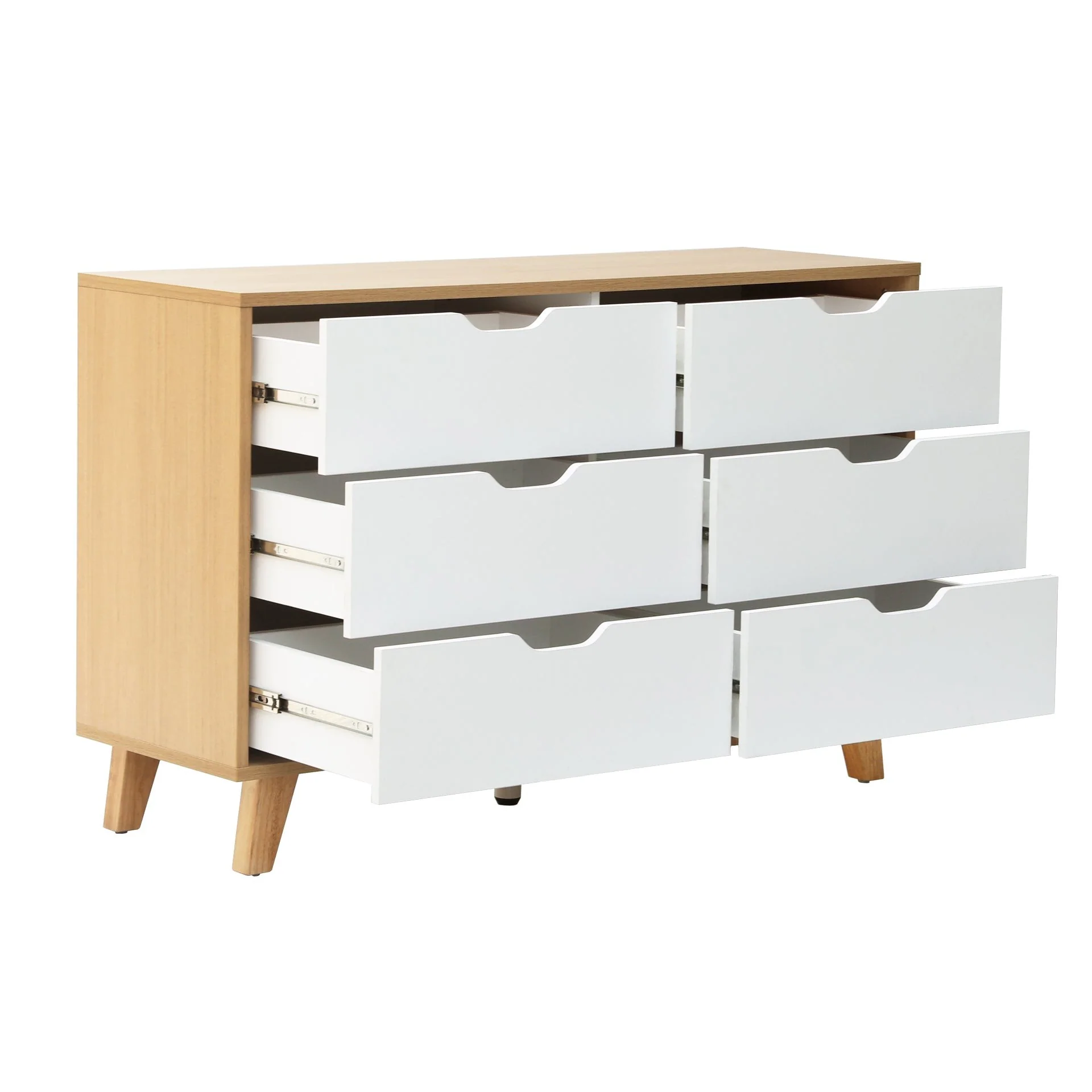 Schertz Wooden Low Boy 6 Drawers - Oak - Image 8