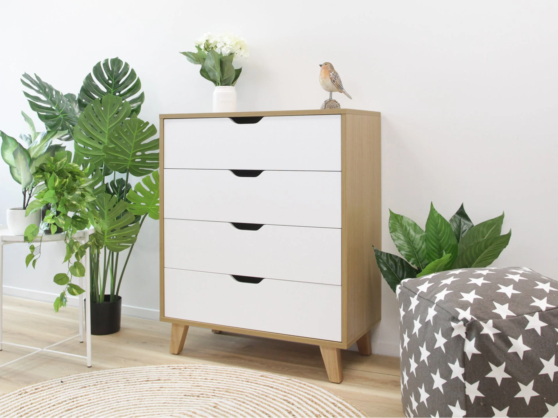 SCHERTZ Wooden Tallboy 4 Drawers - Oak