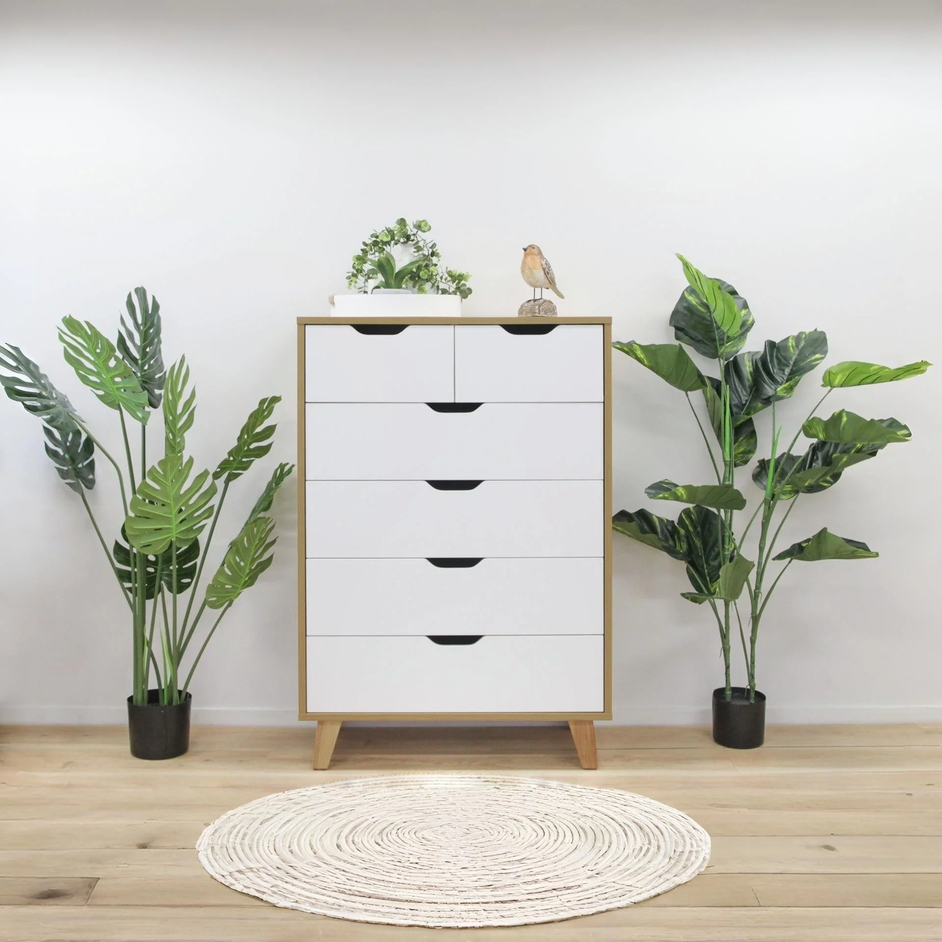Schertz Wooden Tallboy 6 Drawers - Oak