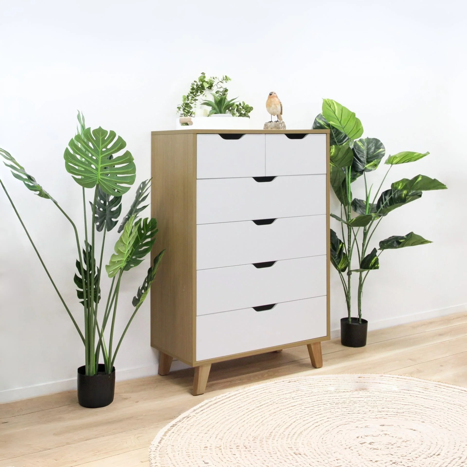Schertz Wooden Tallboy 6 Drawers - Oak - Image 2