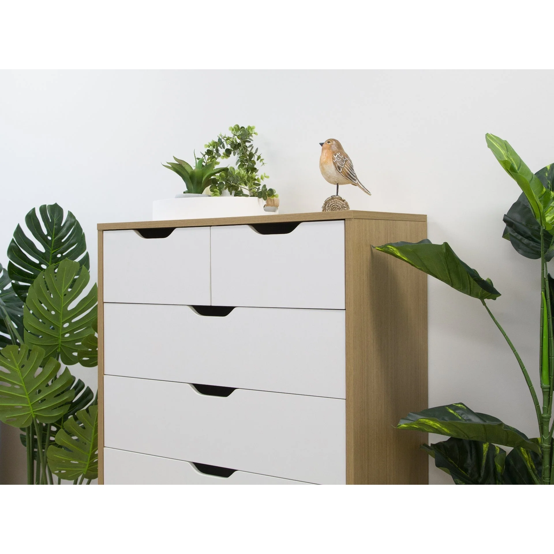 Schertz Wooden Tallboy 6 Drawers - Oak - Image 3