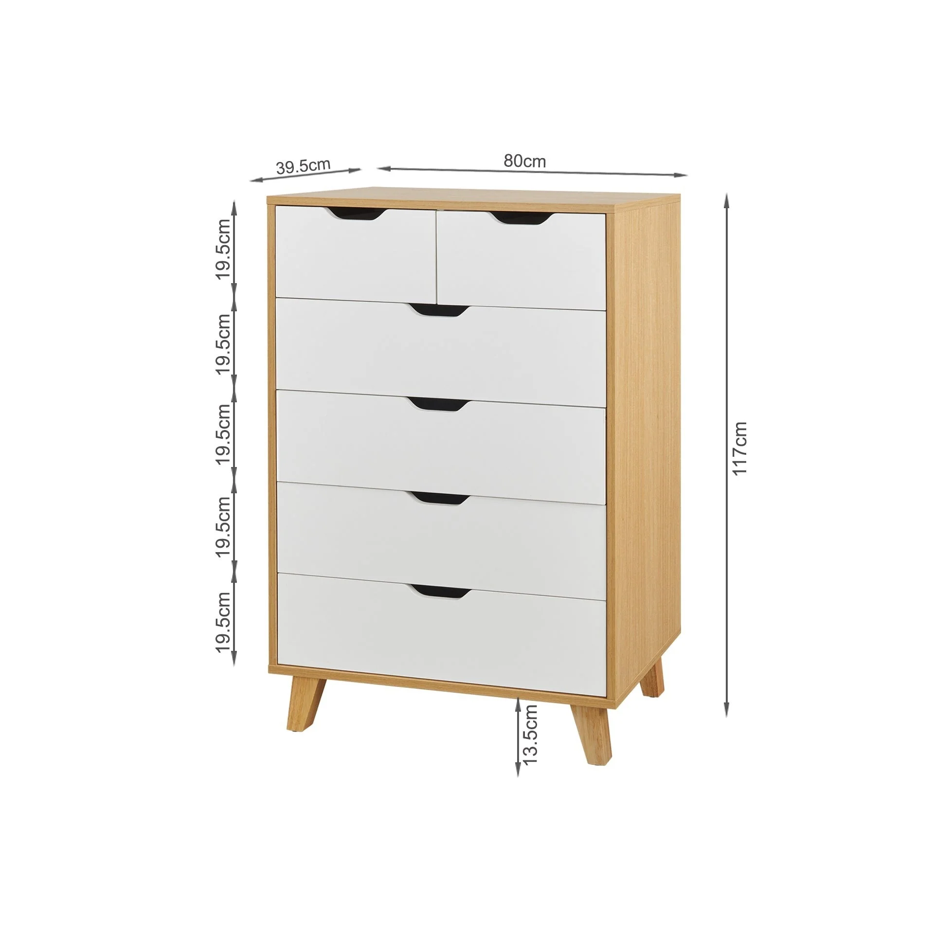 Schertz Wooden Tallboy 6 Drawers - Oak - Image 9