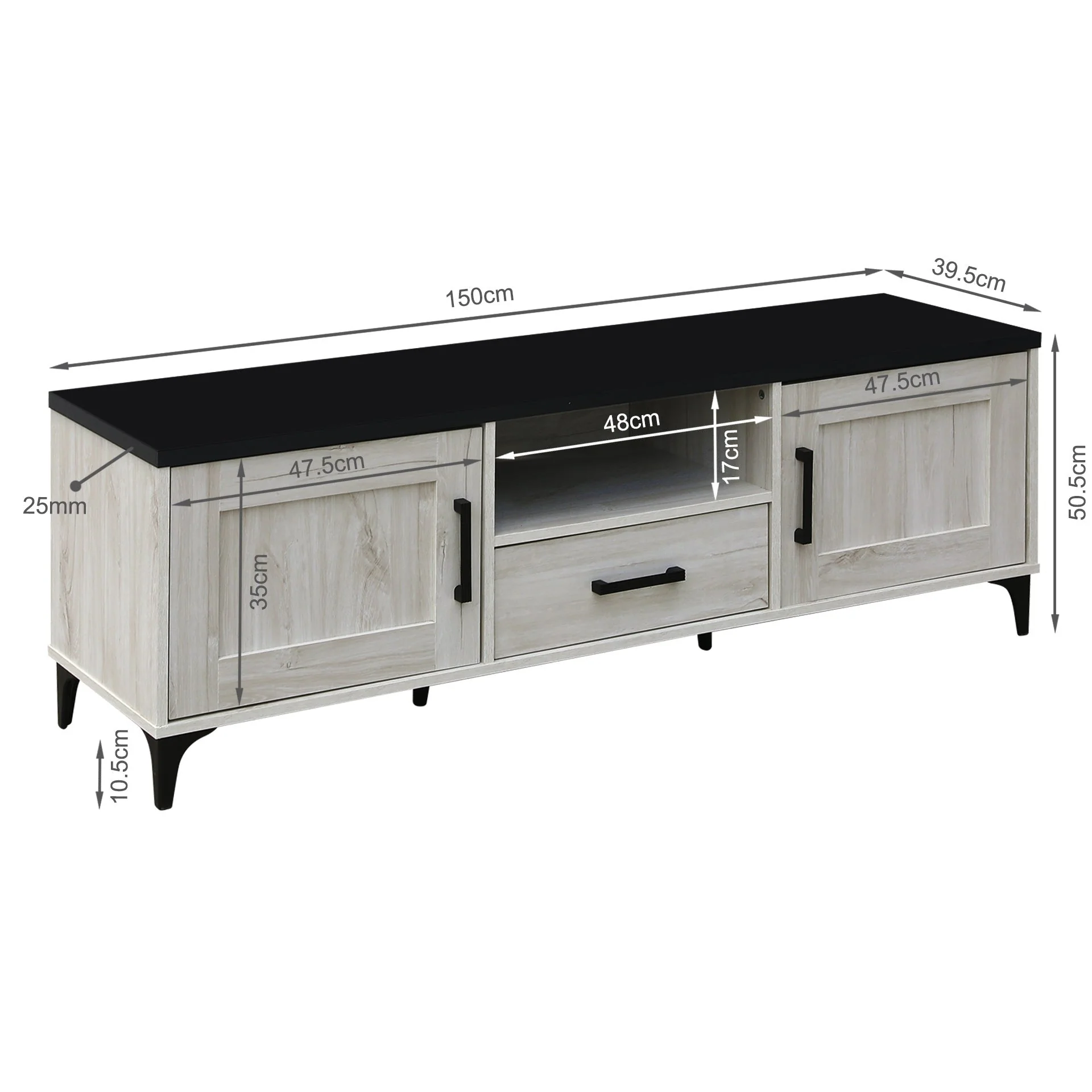 Scottie 1.5m Entertainment Unit - White Oak + Black - Image 13