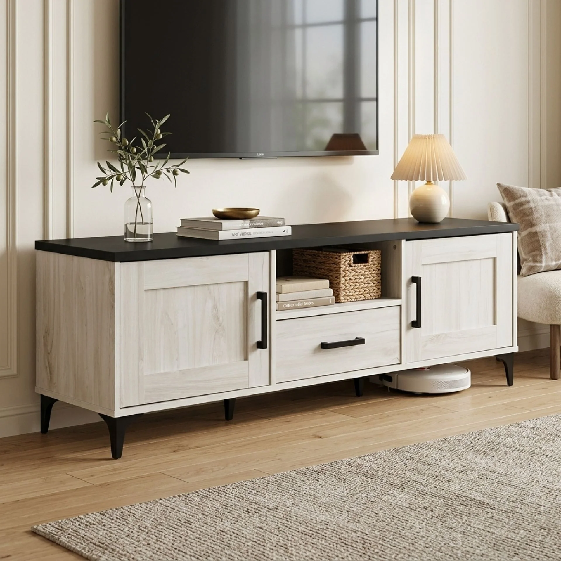 Scottie 1.5m Entertainment Unit - White Oak + Black - Image 3