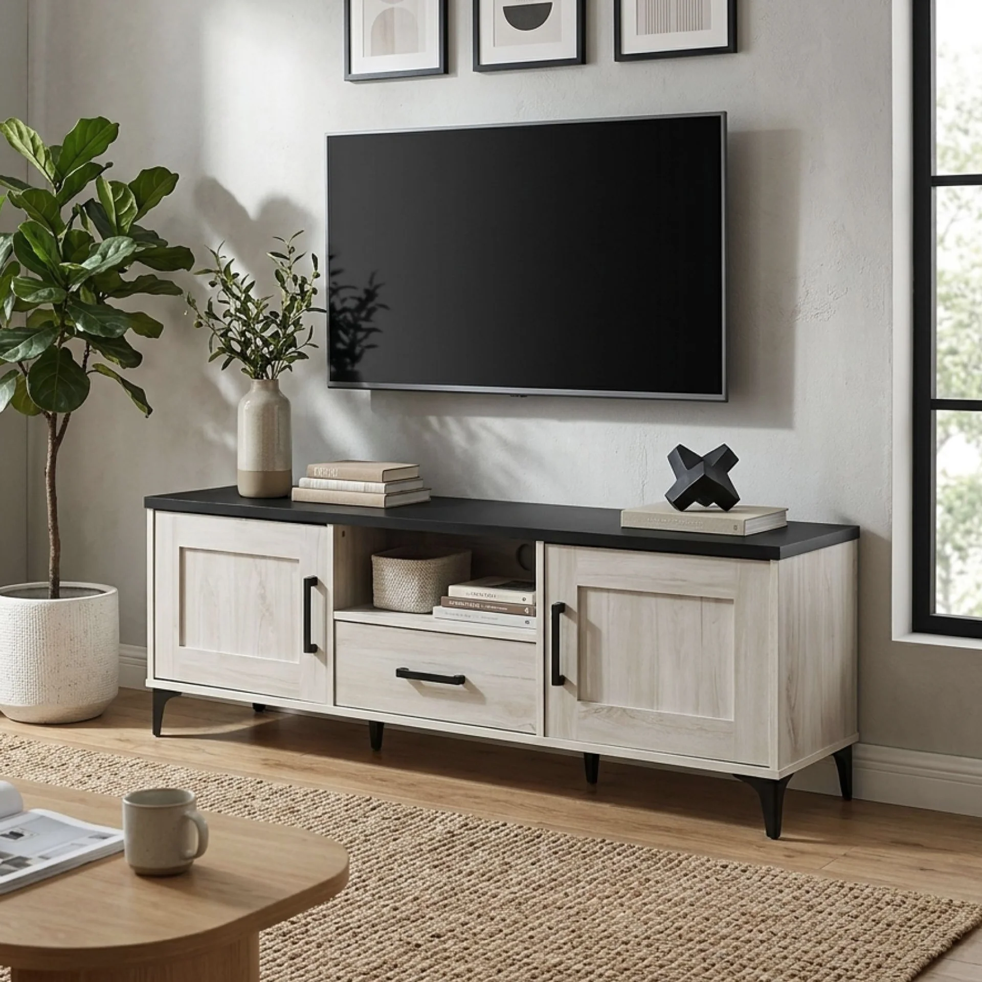 Scottie 1.5m Entertainment Unit - White Oak + Black - Image 5