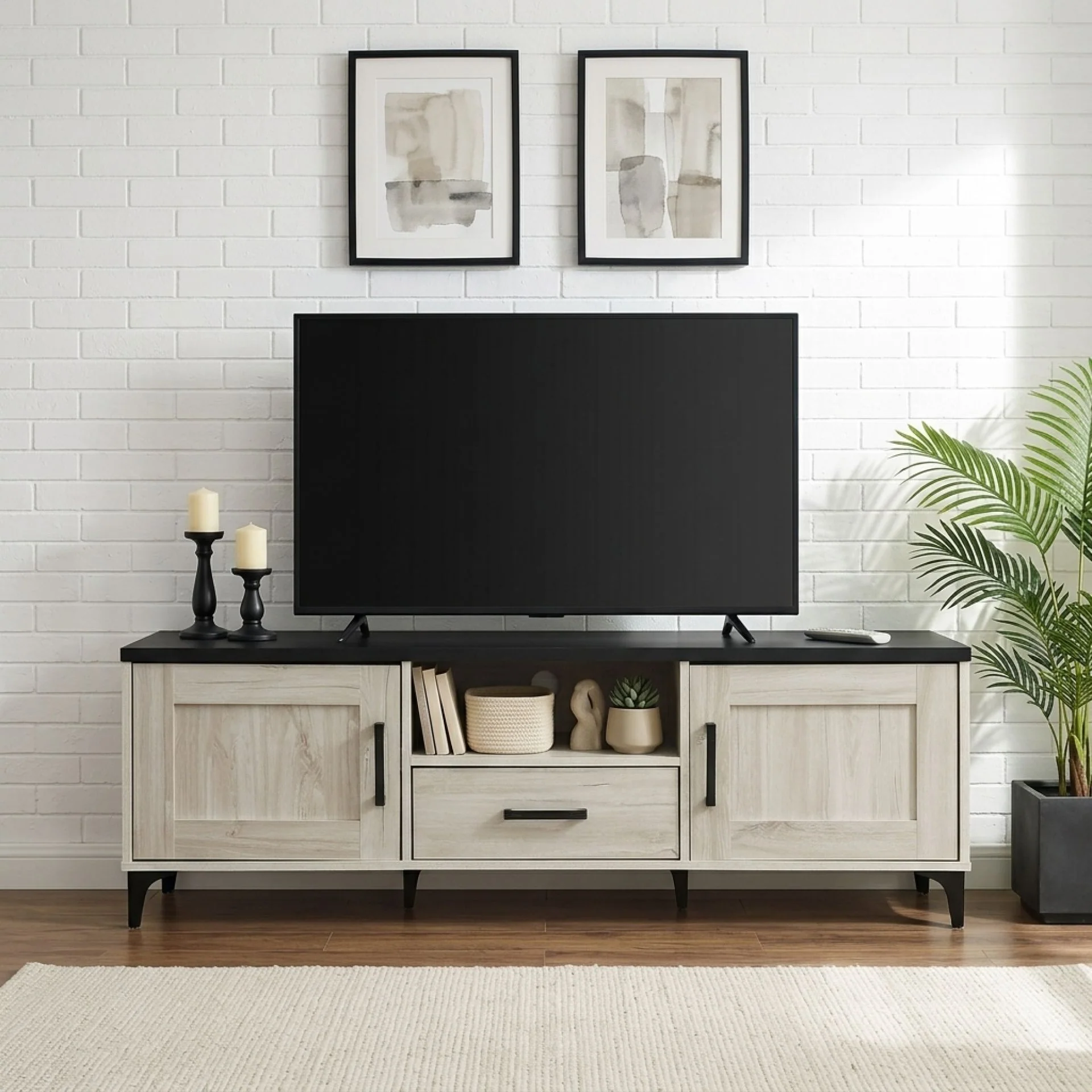 Scottie 1.5m Entertainment Unit - White Oak + Black - Image 6