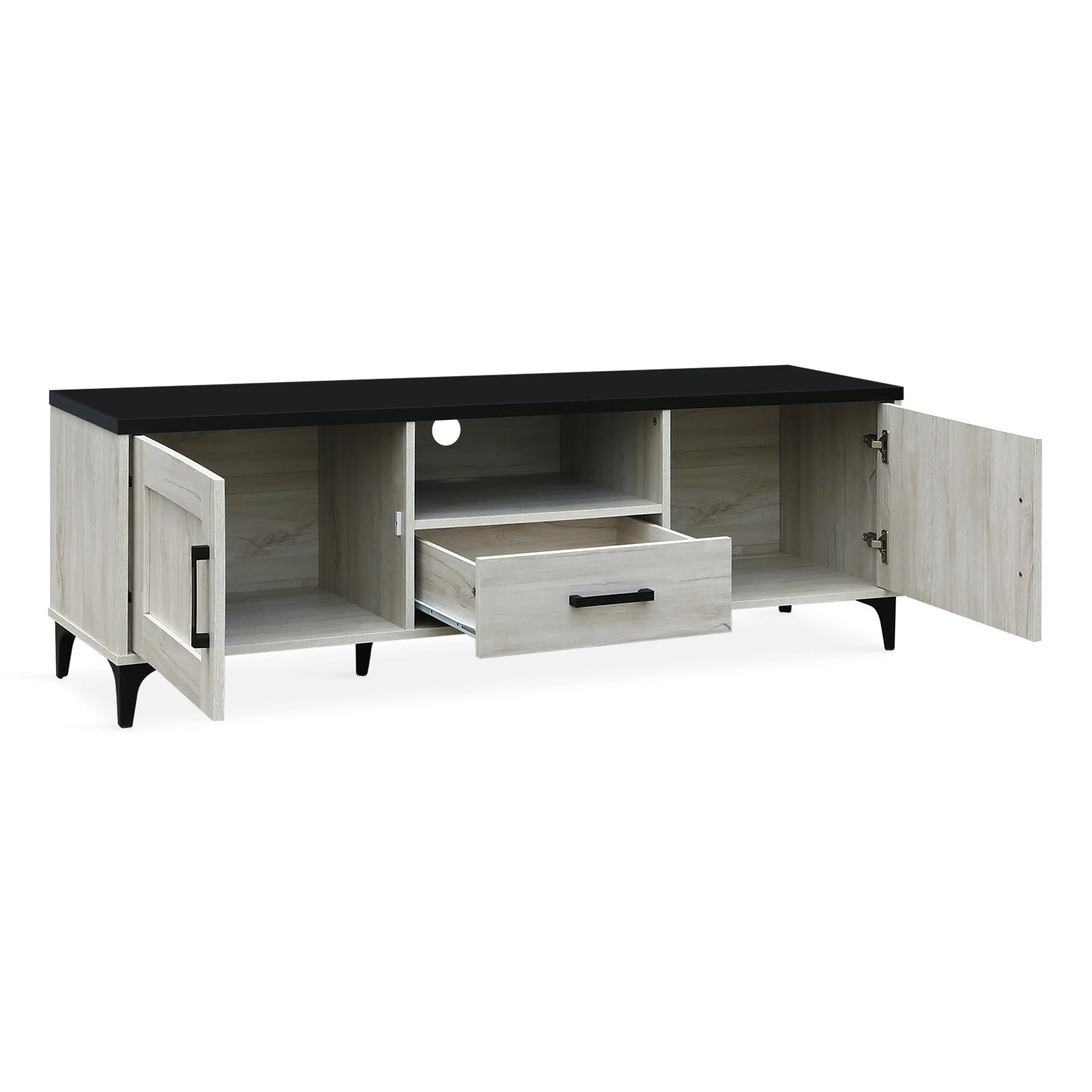 Scottie 1.5m Entertainment Unit - White Oak + Black - Image 9
