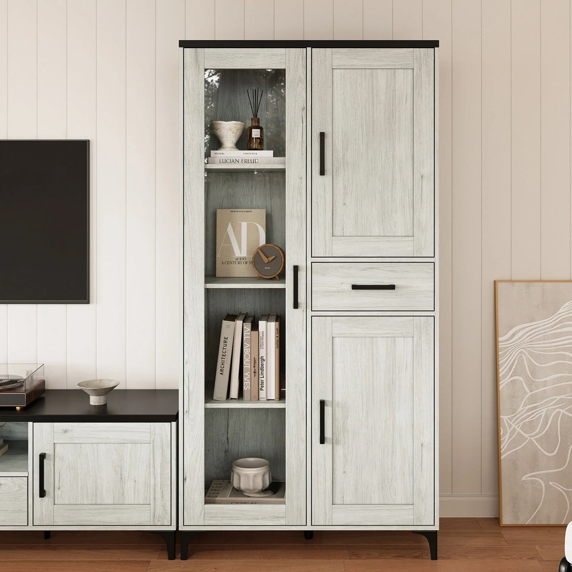 Scottie Storage Cabinet - White Oak + Black