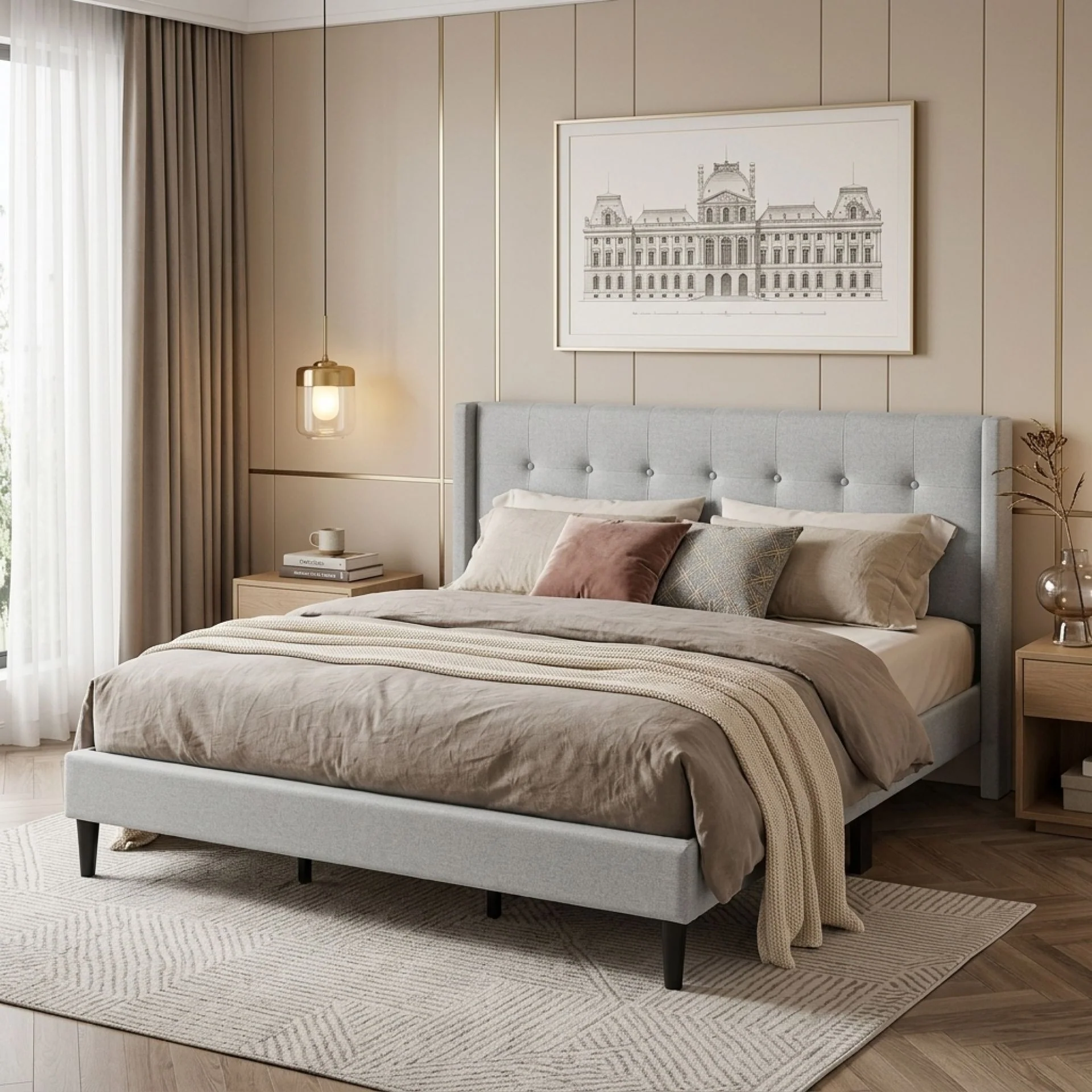 Sealy Super King Fabric Bed Frame - Silver