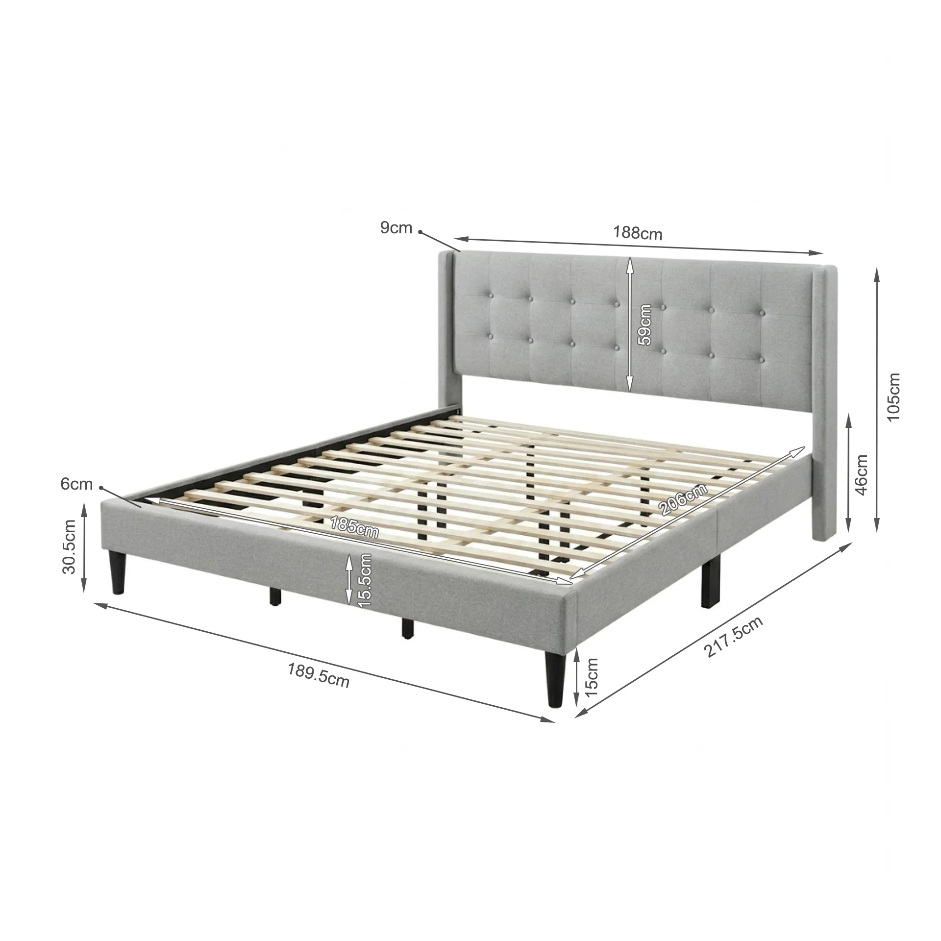 Sealy Super King Fabric Bed Frame - Silver - Image 14