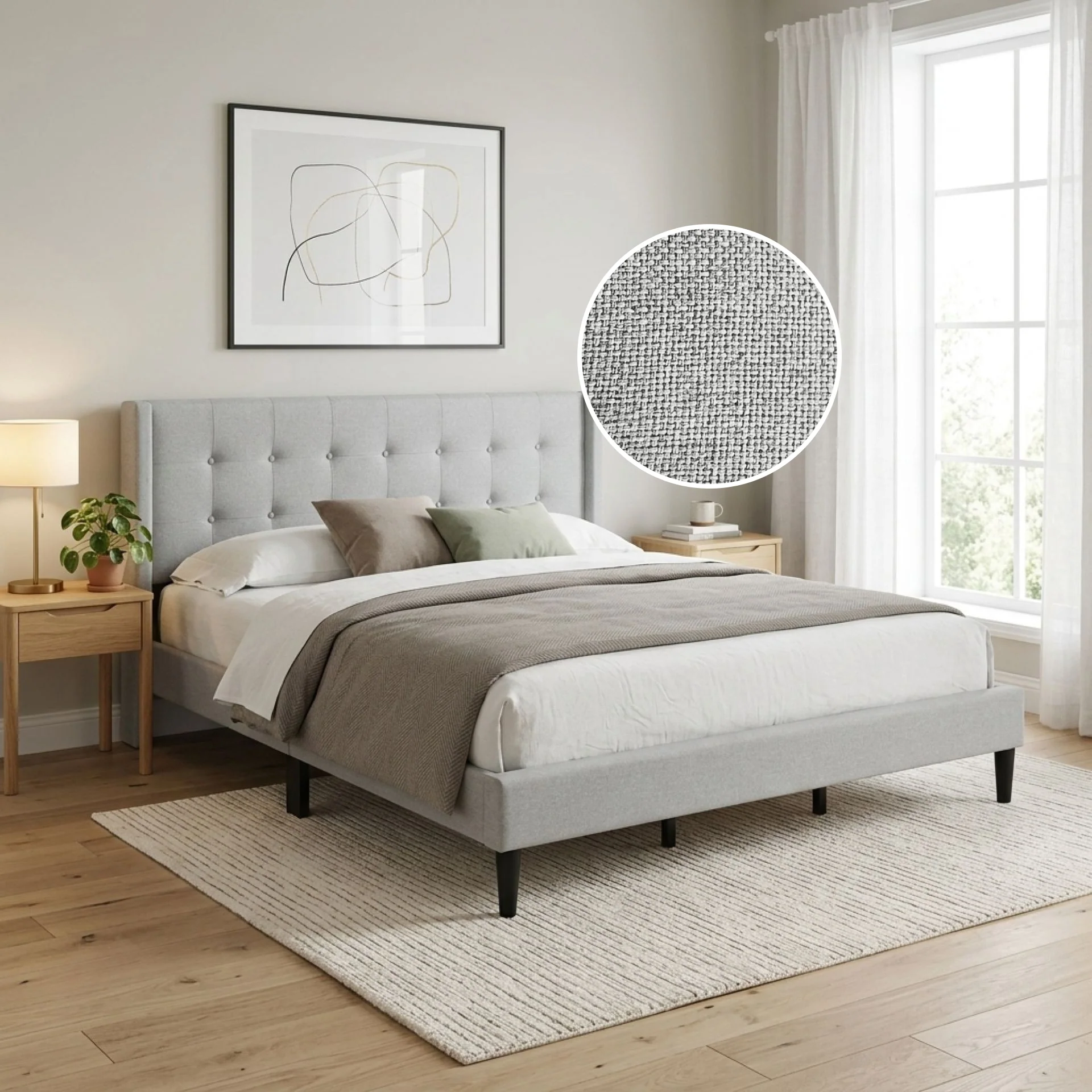 Sealy Super King Fabric Bed Frame - Silver - Image 2