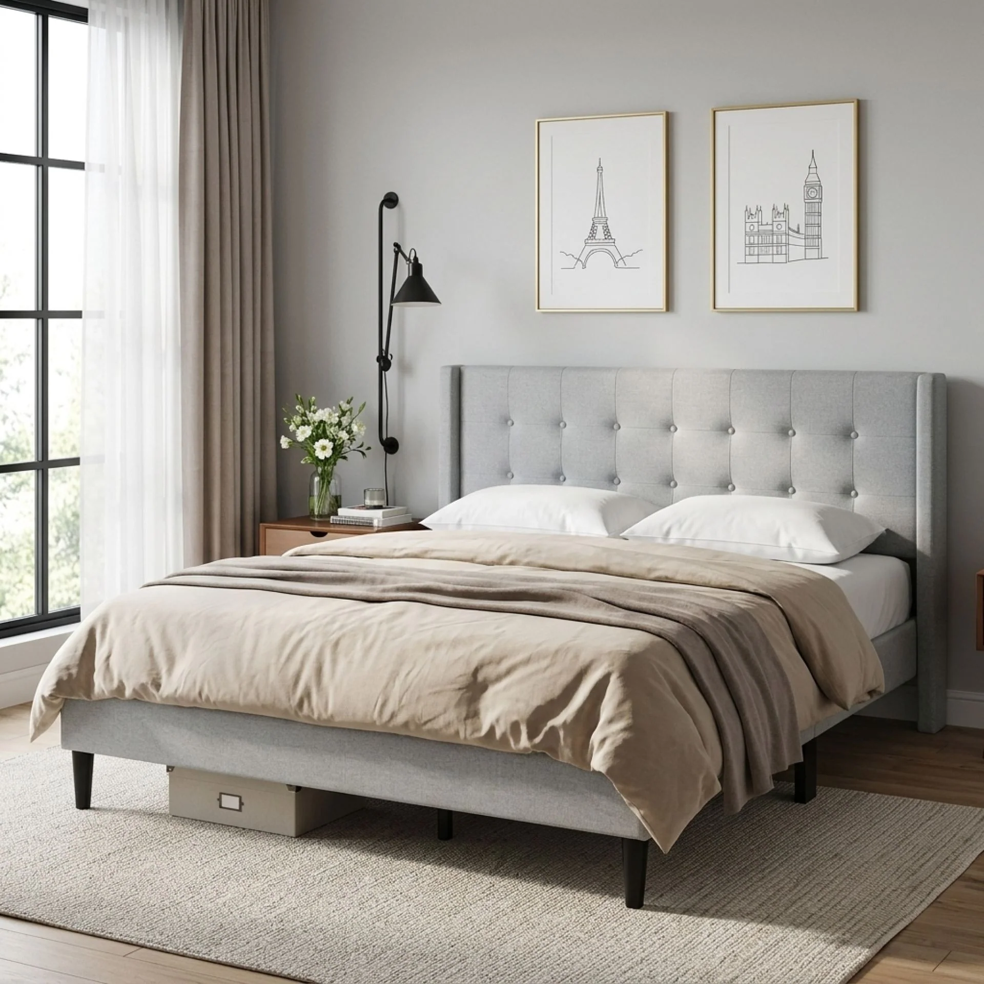 Sealy Super King Fabric Bed Frame - Silver - Image 5
