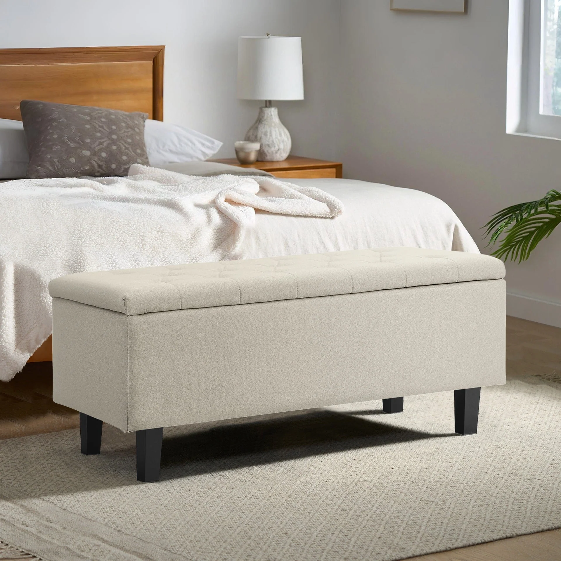Sebastian Linen Storage Ottoman Bench - Beige - Image 3