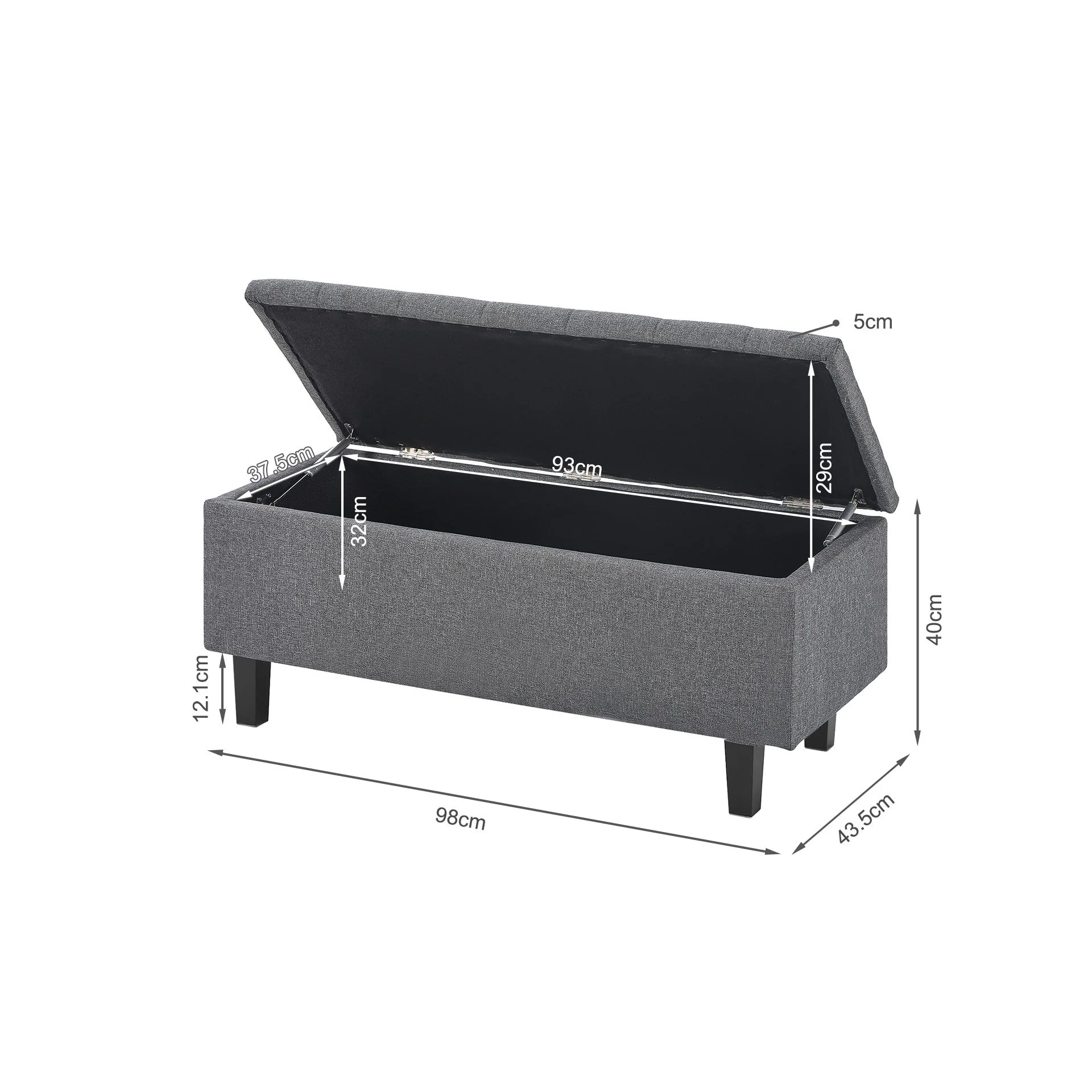 Sebastian Linen Storage Ottoman Bench - Grey - Image 11