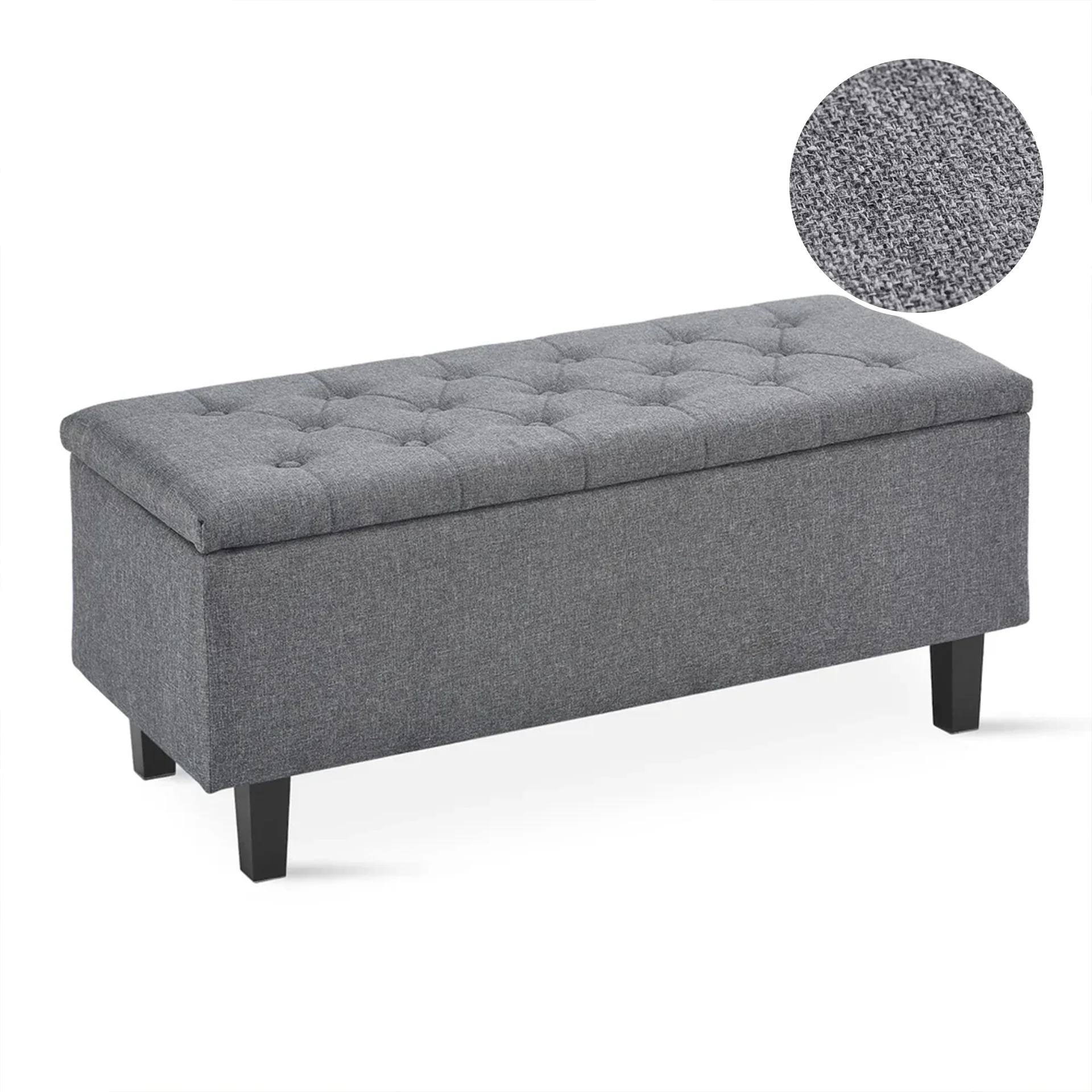 Sebastian Linen Storage Ottoman Bench - Grey - Image 5