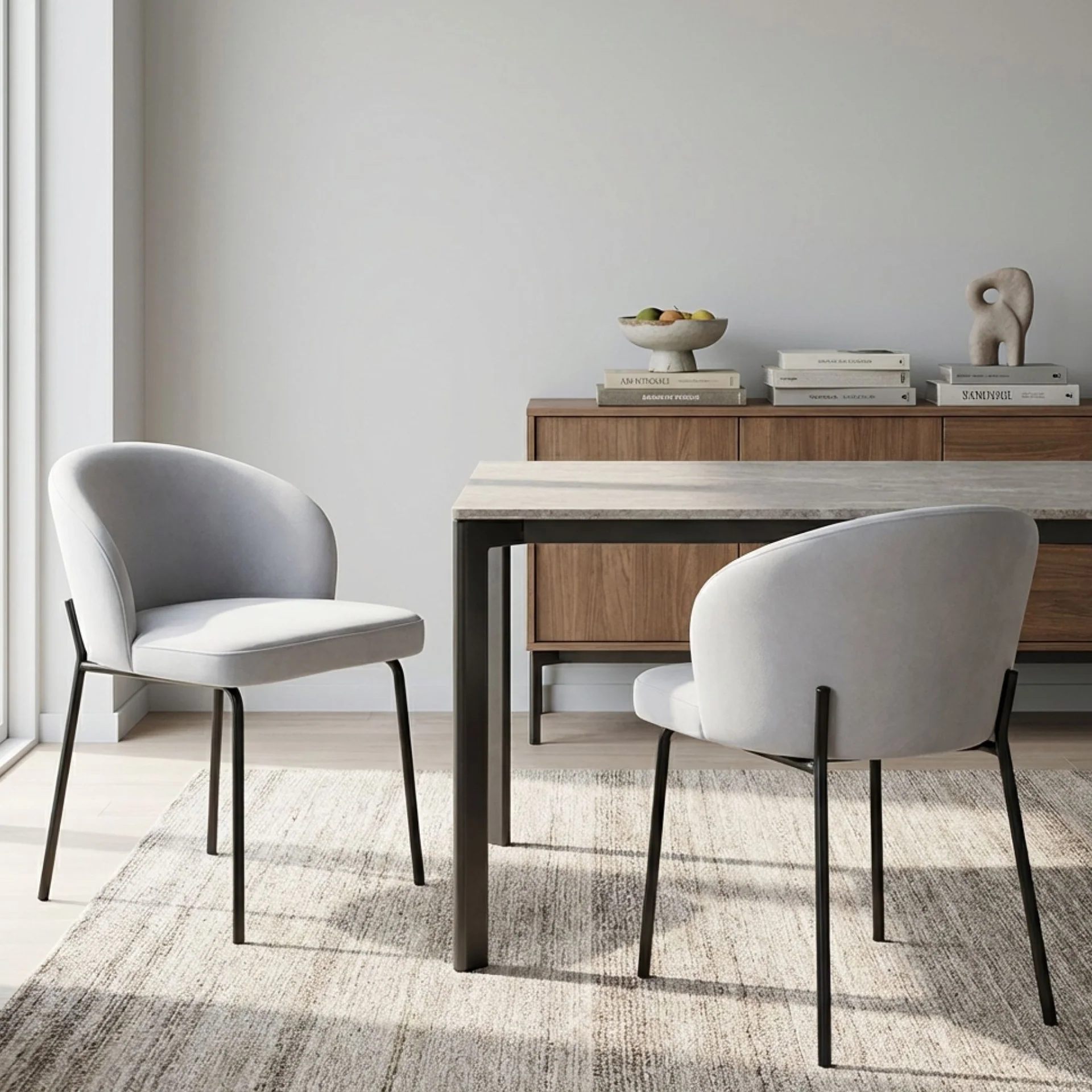 Selene Velvet Dining Chair - Set of 2 - Cool Light Grey - Image 5