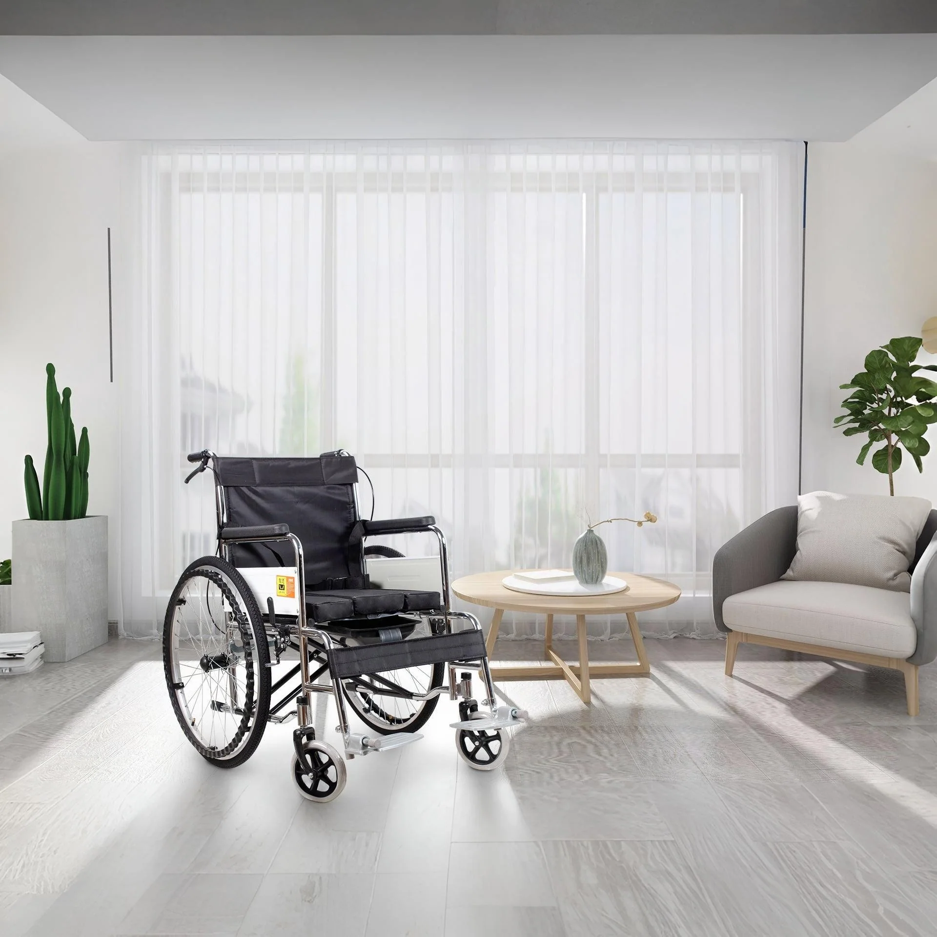 Self-Propelled Wheelchair with Toilet - Black