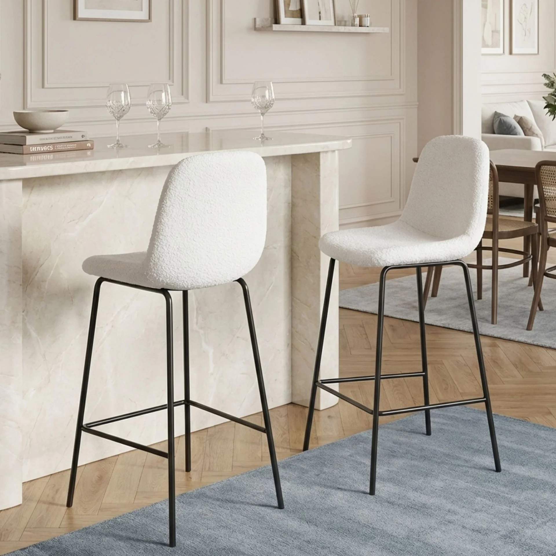 Selo Boucle Bar Stool - Set Of 2 - White - Image 4