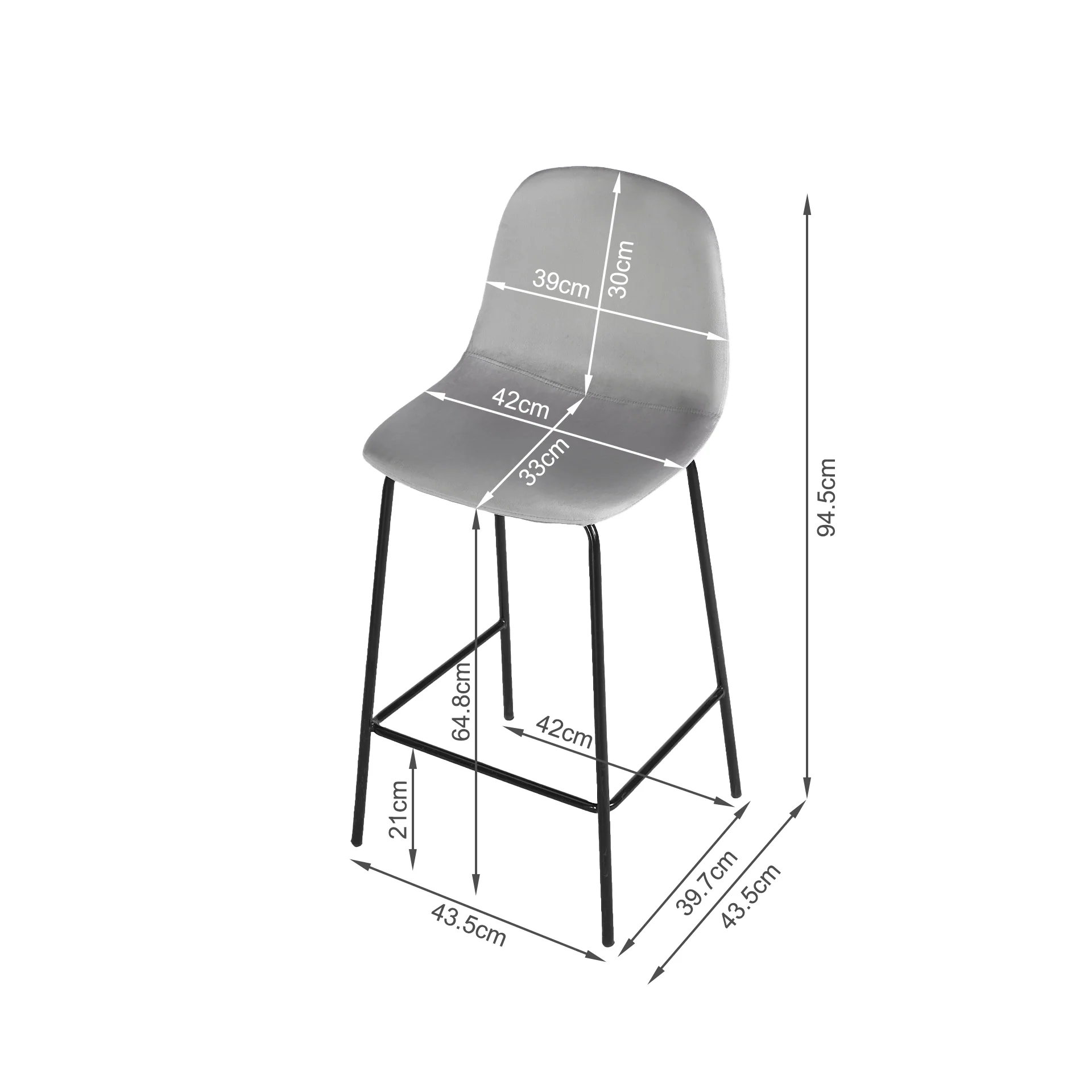 Selo Velvet Bar Stool - Set Of 2 - Light Grey - Image 11
