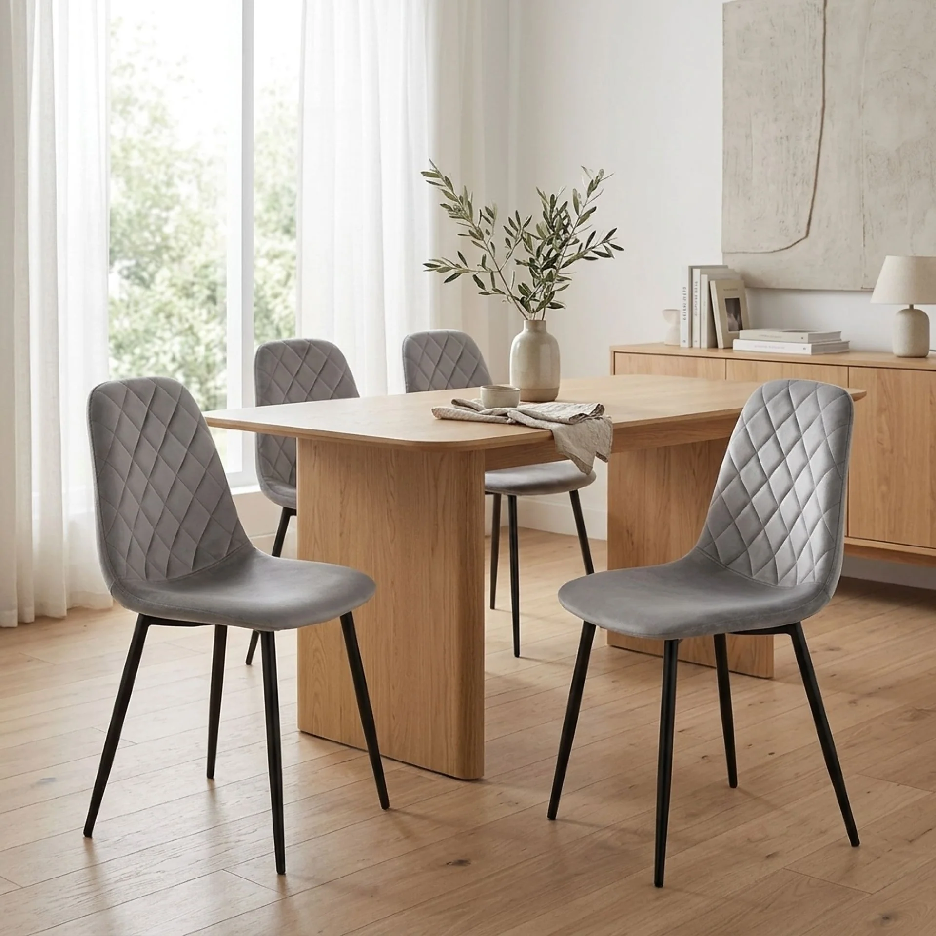 Sera Velvet Dining Chair - Set Of 4 - Light Grey - Image 6