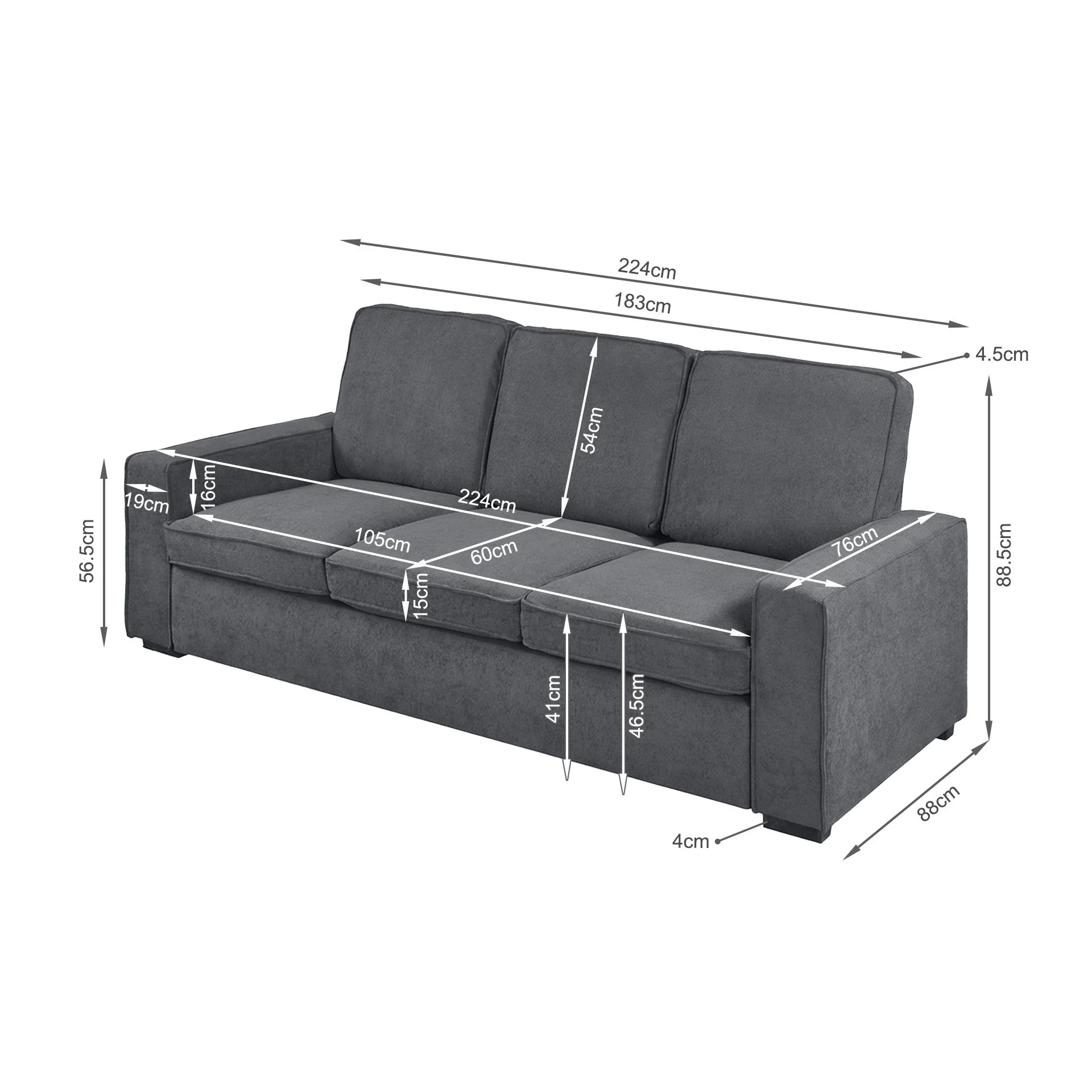 Serene 3 Seater Sofa - Dark Grey - Image 15