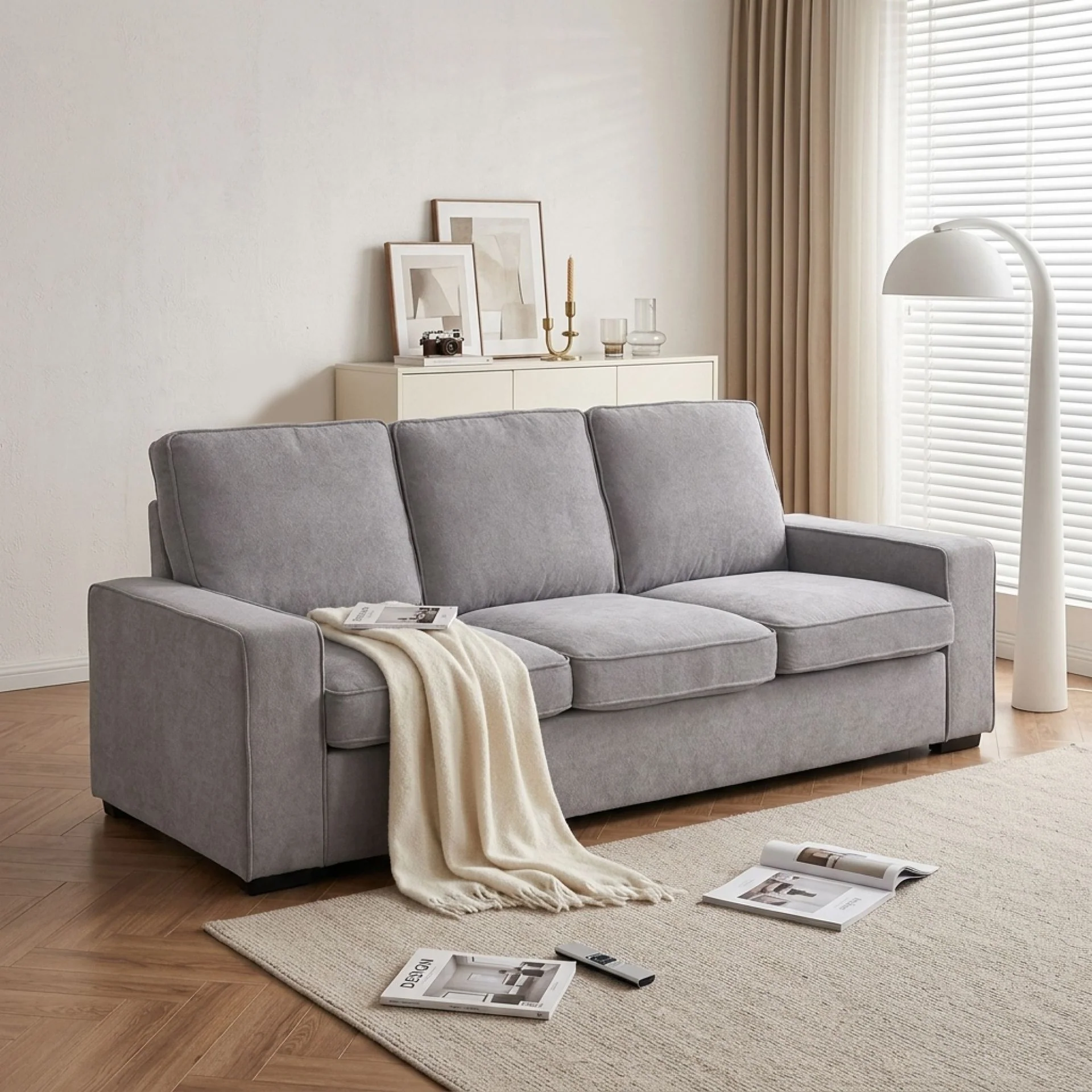 Serene Velvet 3 Seater Sofa - Light Grey