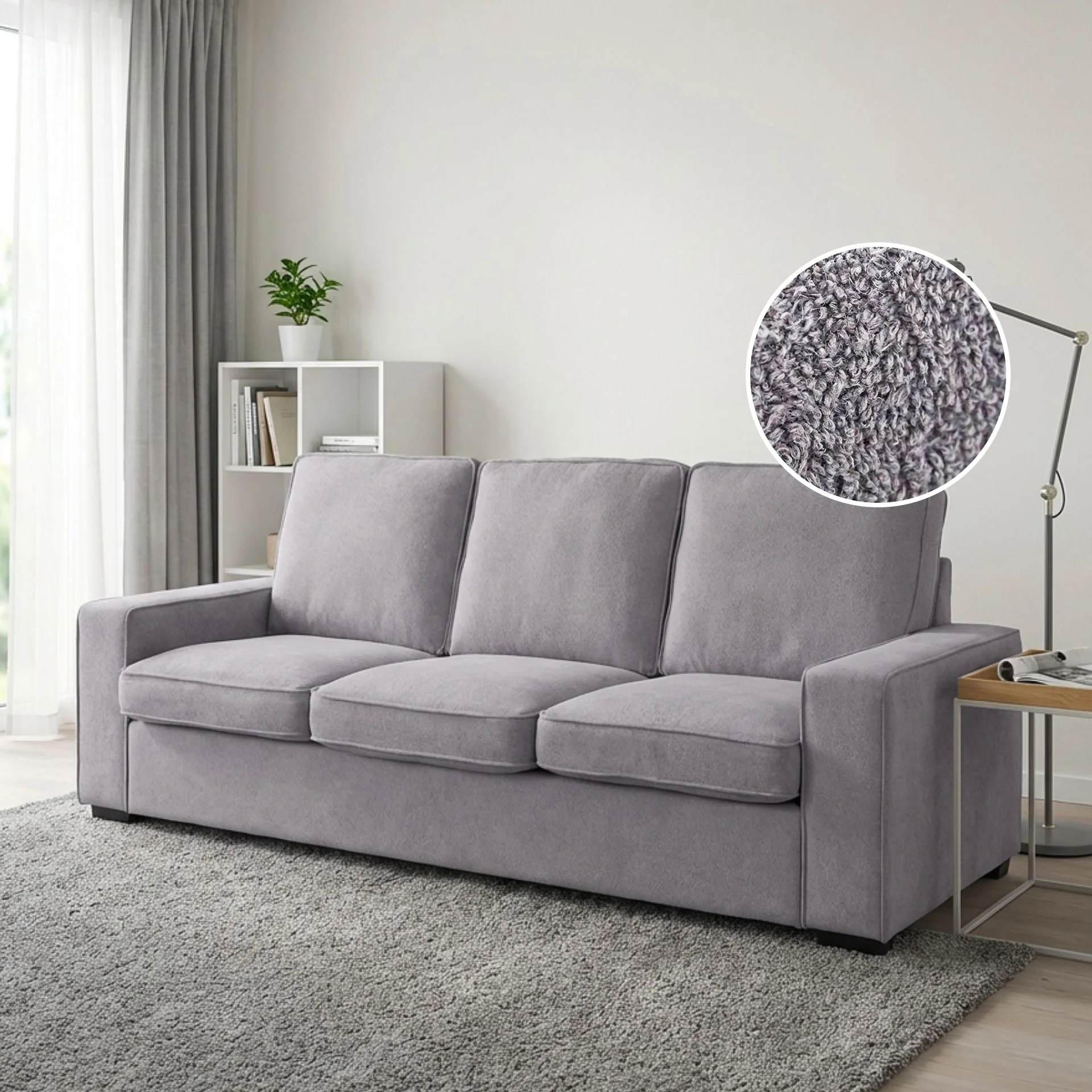 Serene Velvet 3 Seater Sofa - Light Grey - Image 2