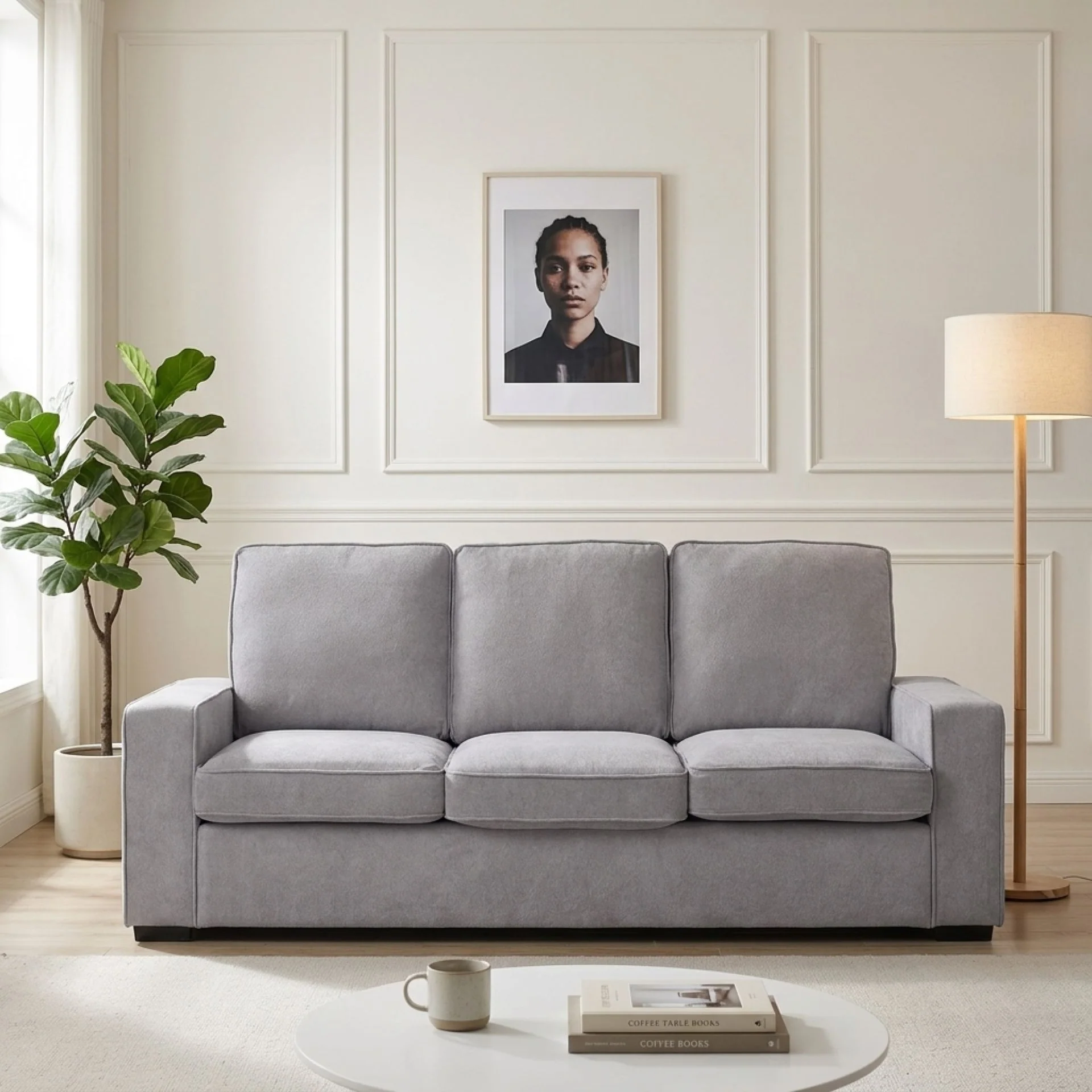 Serene Velvet 3 Seater Sofa - Light Grey - Image 3