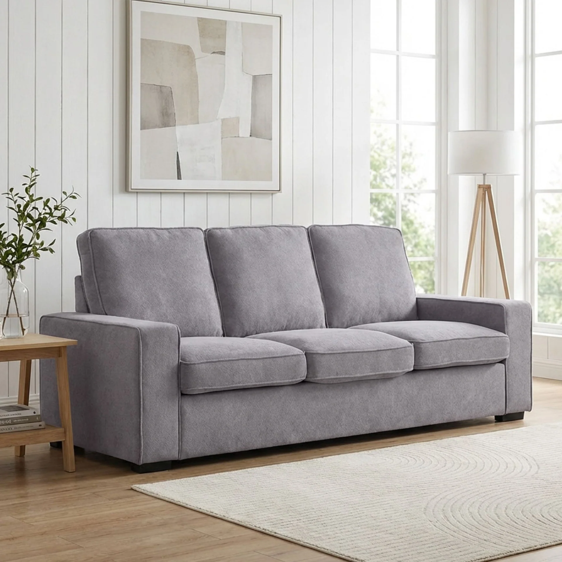 Serene Velvet 3 Seater Sofa - Light Grey - Image 4