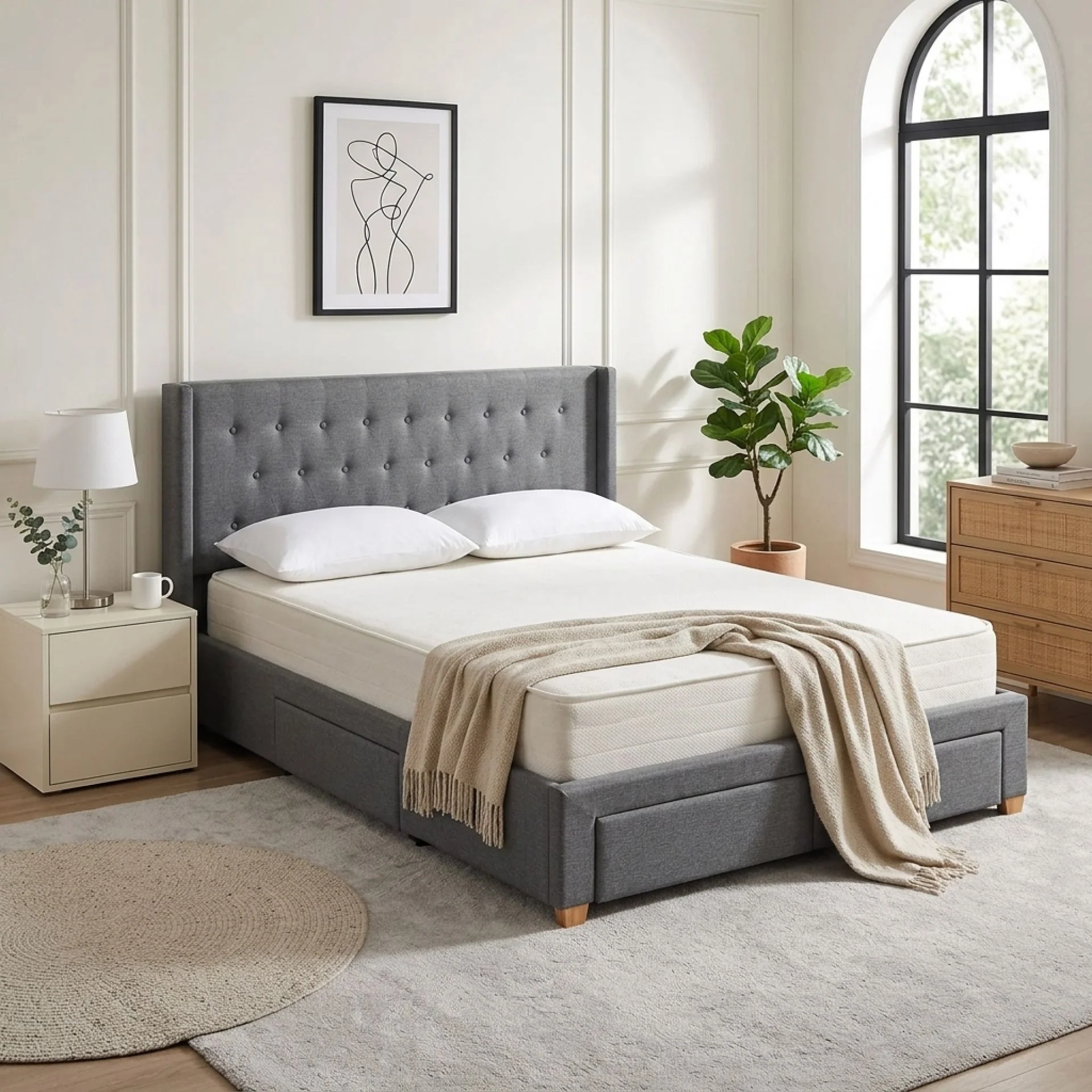 Sereno Queen Bed Frame with 4 Drawers - Dark Grey - Image 3