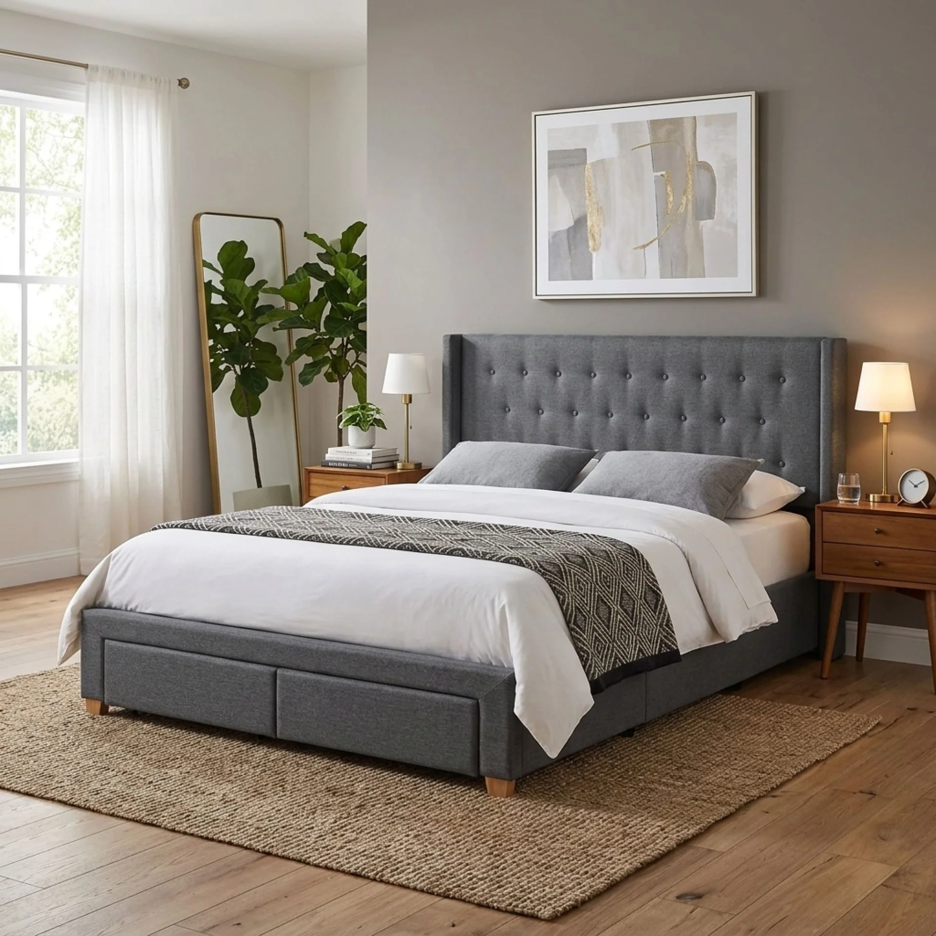 Sereno Queen Bed Frame with 4 Drawers - Dark Grey - Image 4