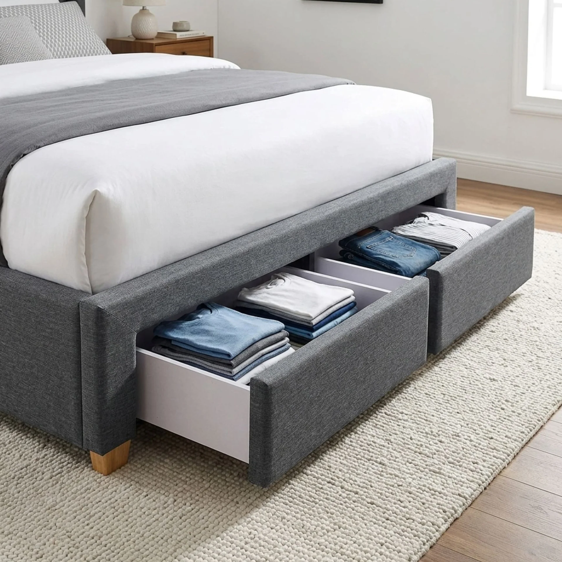Sereno Queen Bed Frame with 4 Drawers - Dark Grey - Image 7