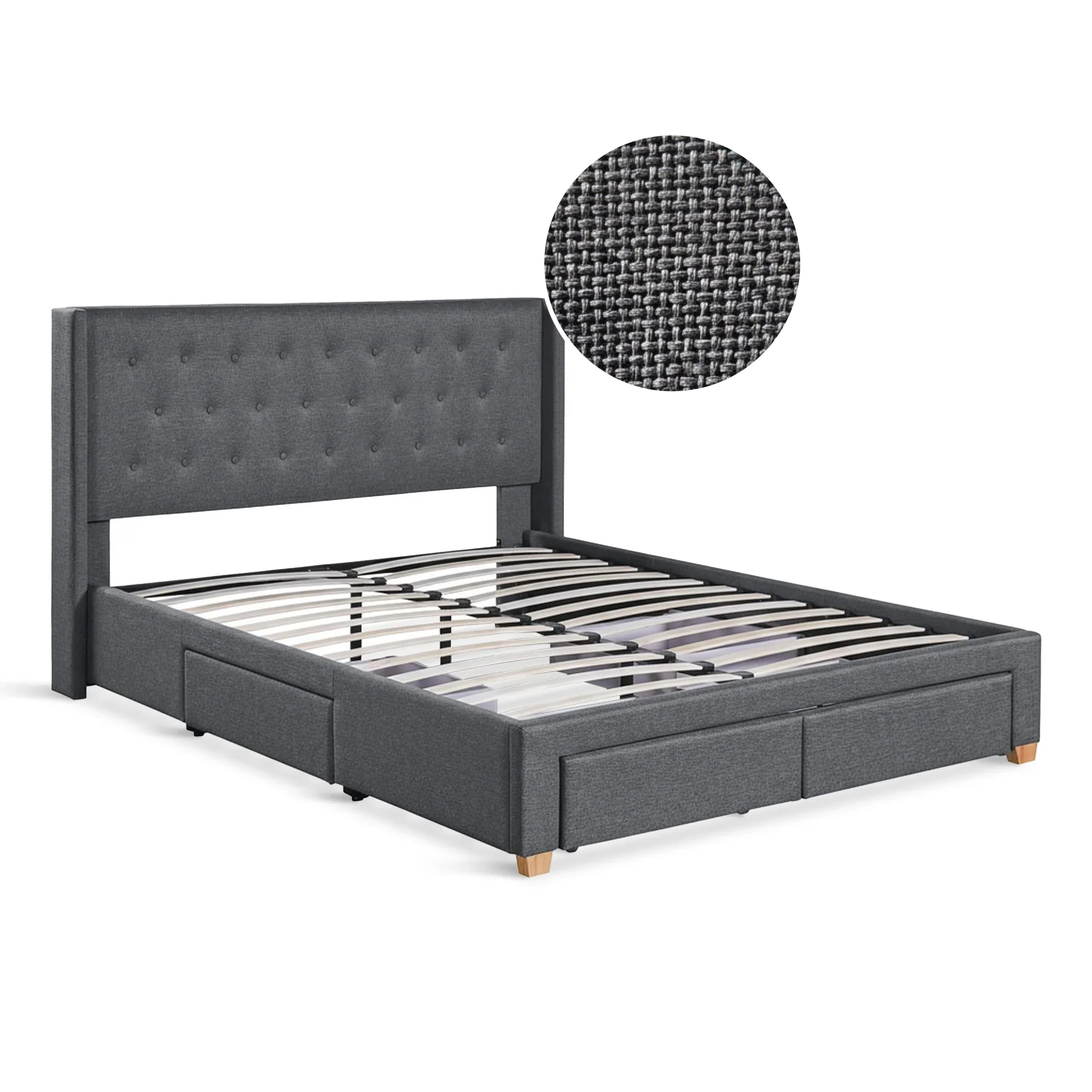Sereno Queen Bed Frame with 4 Drawers - Dark Grey - Image 9