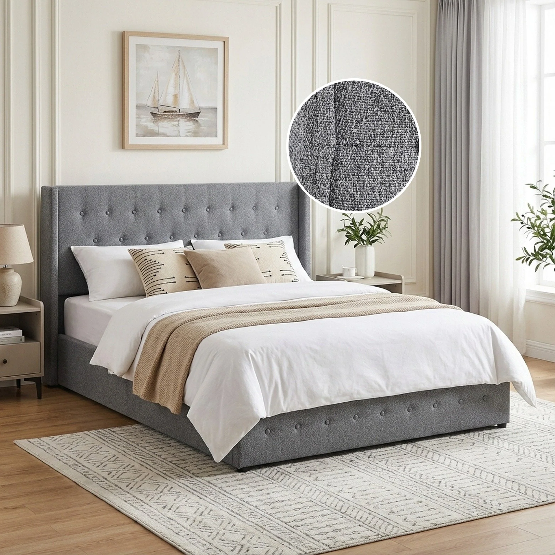 Sereno Queen Gas Lift Bed Frame - Heather Grey - Image 2