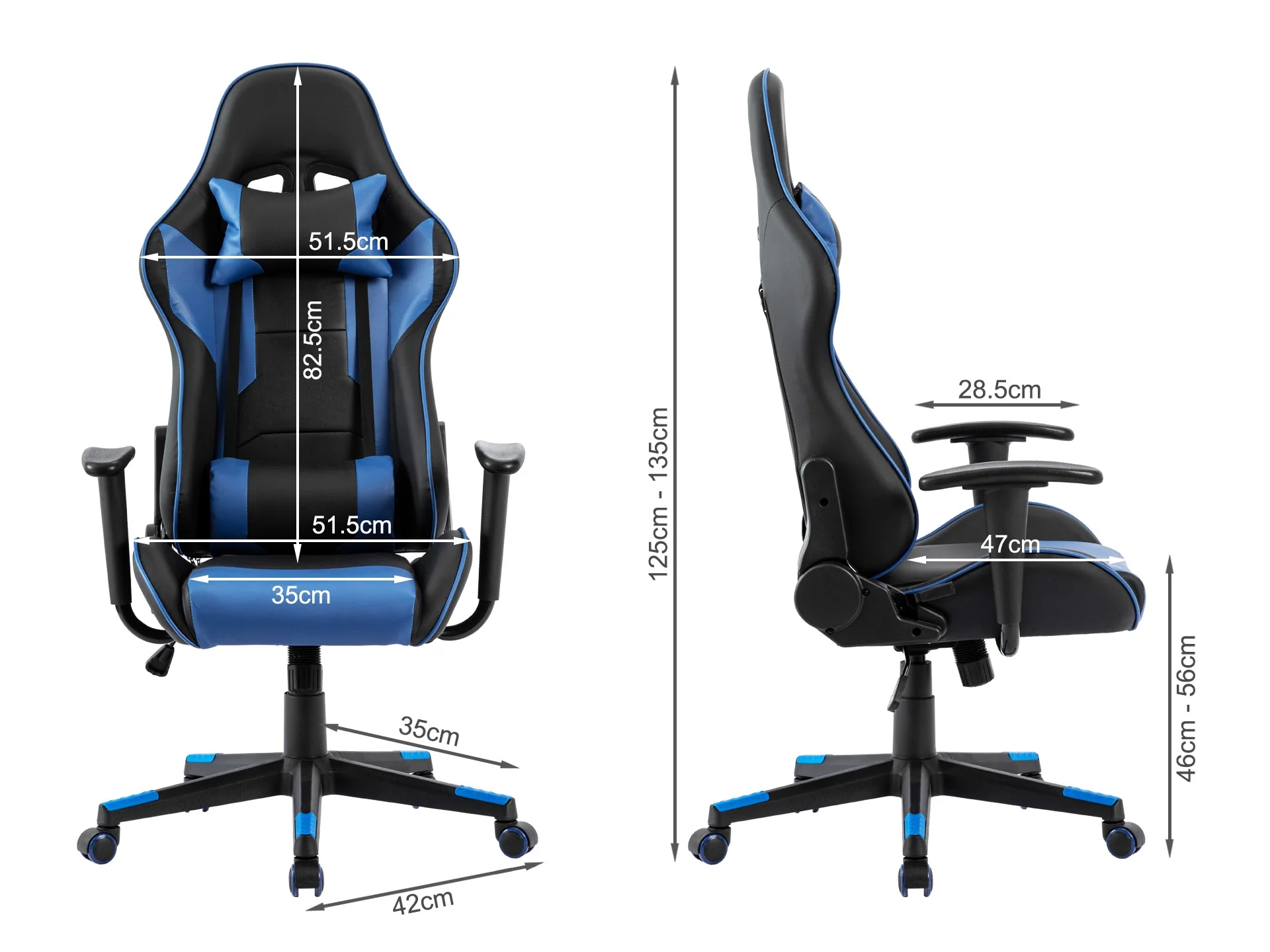 Shadow Gaming Chair - Blue + Black - Image 11