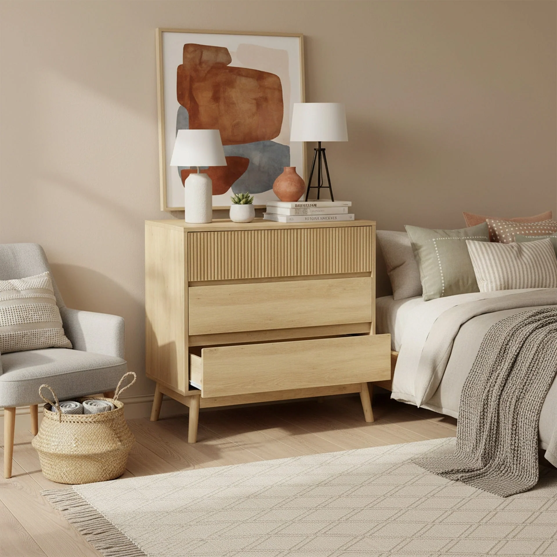 Shawnee 3 Drawers Tallboy - Oak - Image 3