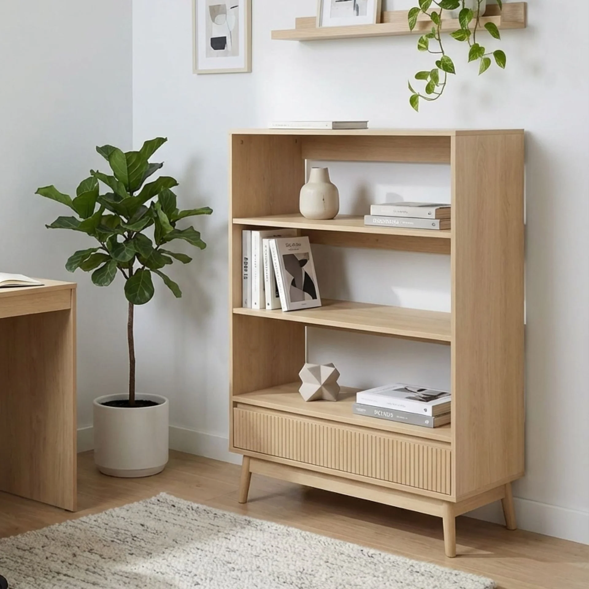 Shawnee 3 Tier Bookshelf with Drawer - Oak