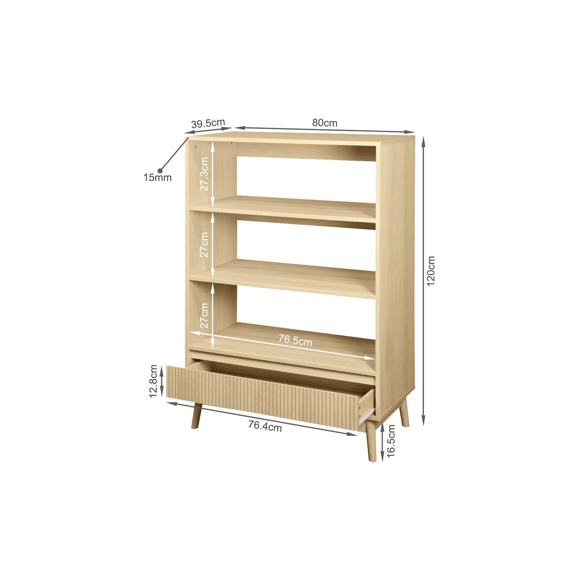 Shawnee 3 Tier Bookshelf with Drawer - Oak - Image 10
