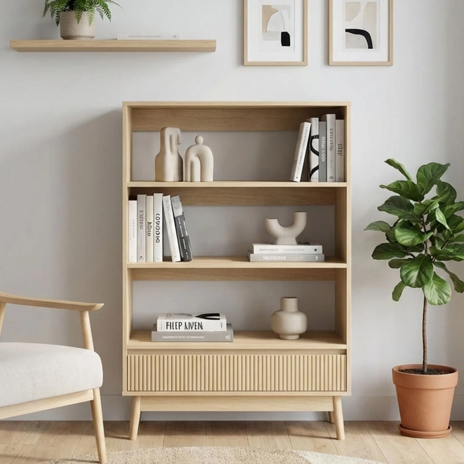 Shawnee 3 Tier Bookshelf with Drawer - Oak - Image 3