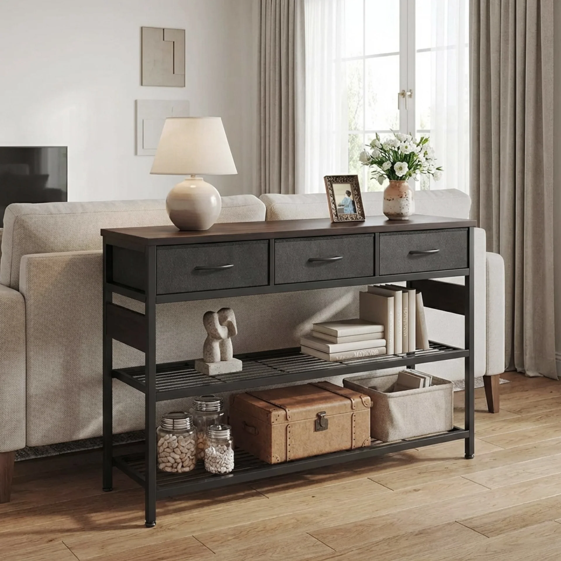 Shrike Console Table with 3 Drawers - Black Walnut - Image 2