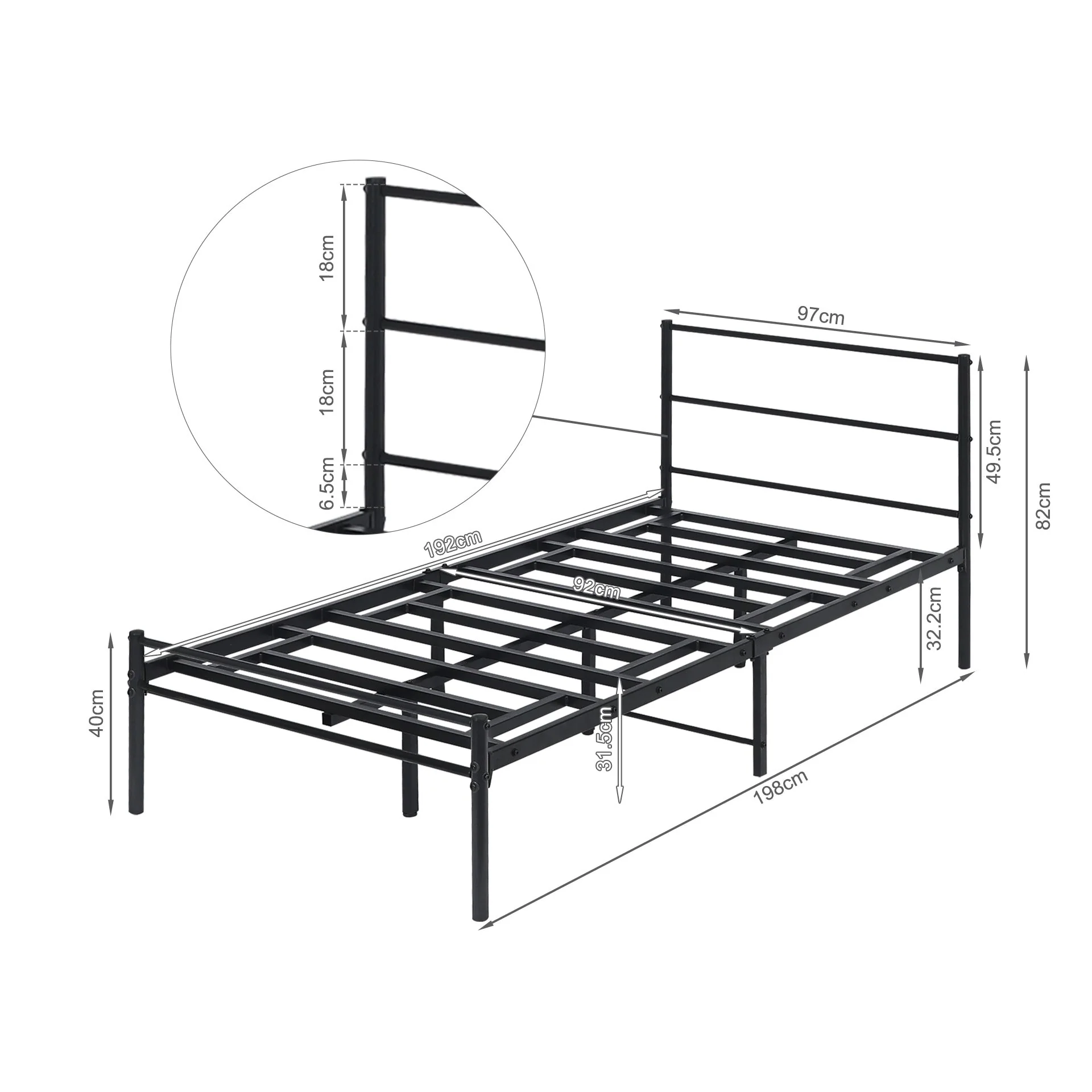 Sienna Single Metal Bed Frame - Black - Image 12