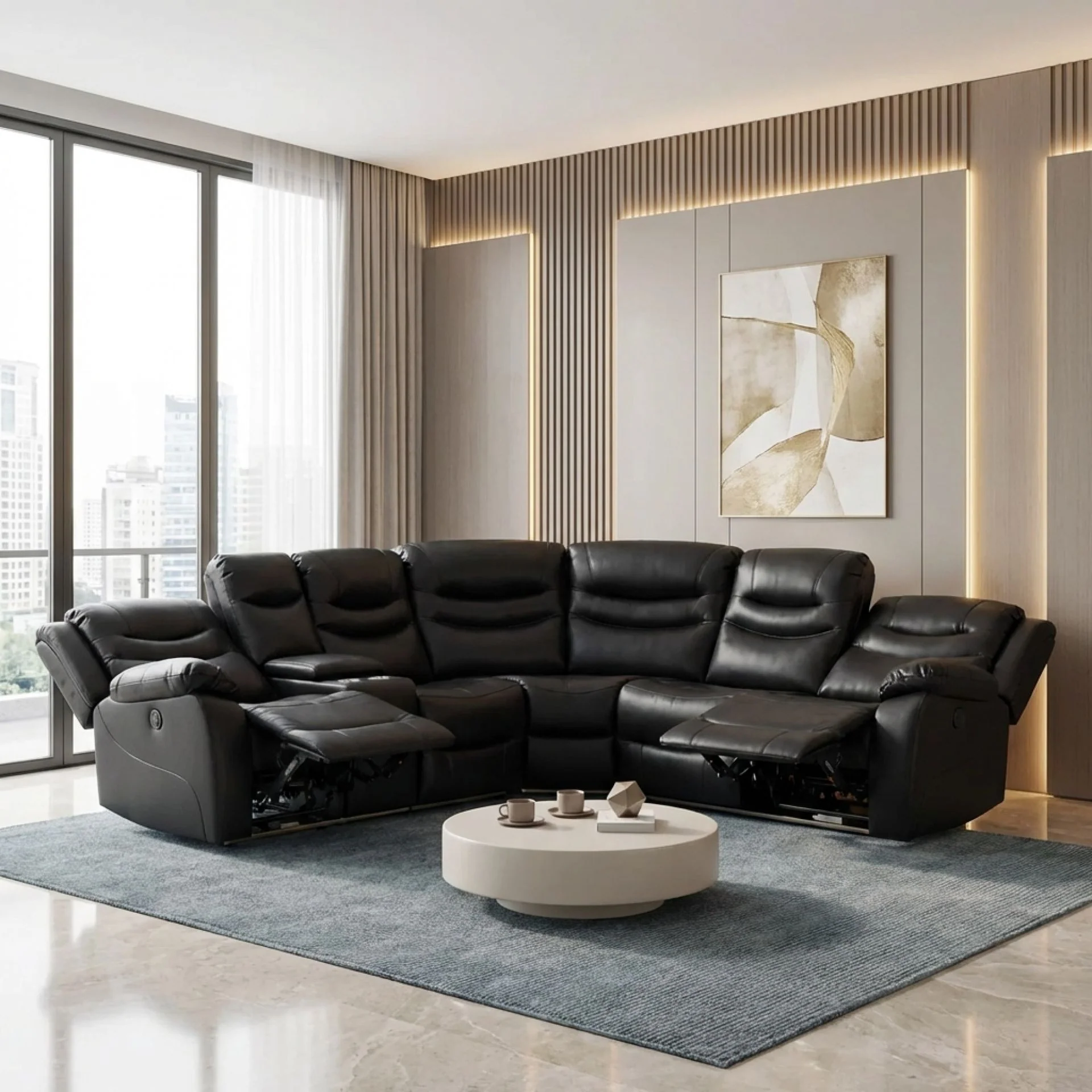 Silverdale Air Leather Electric Recliner Corner Sofa - Black