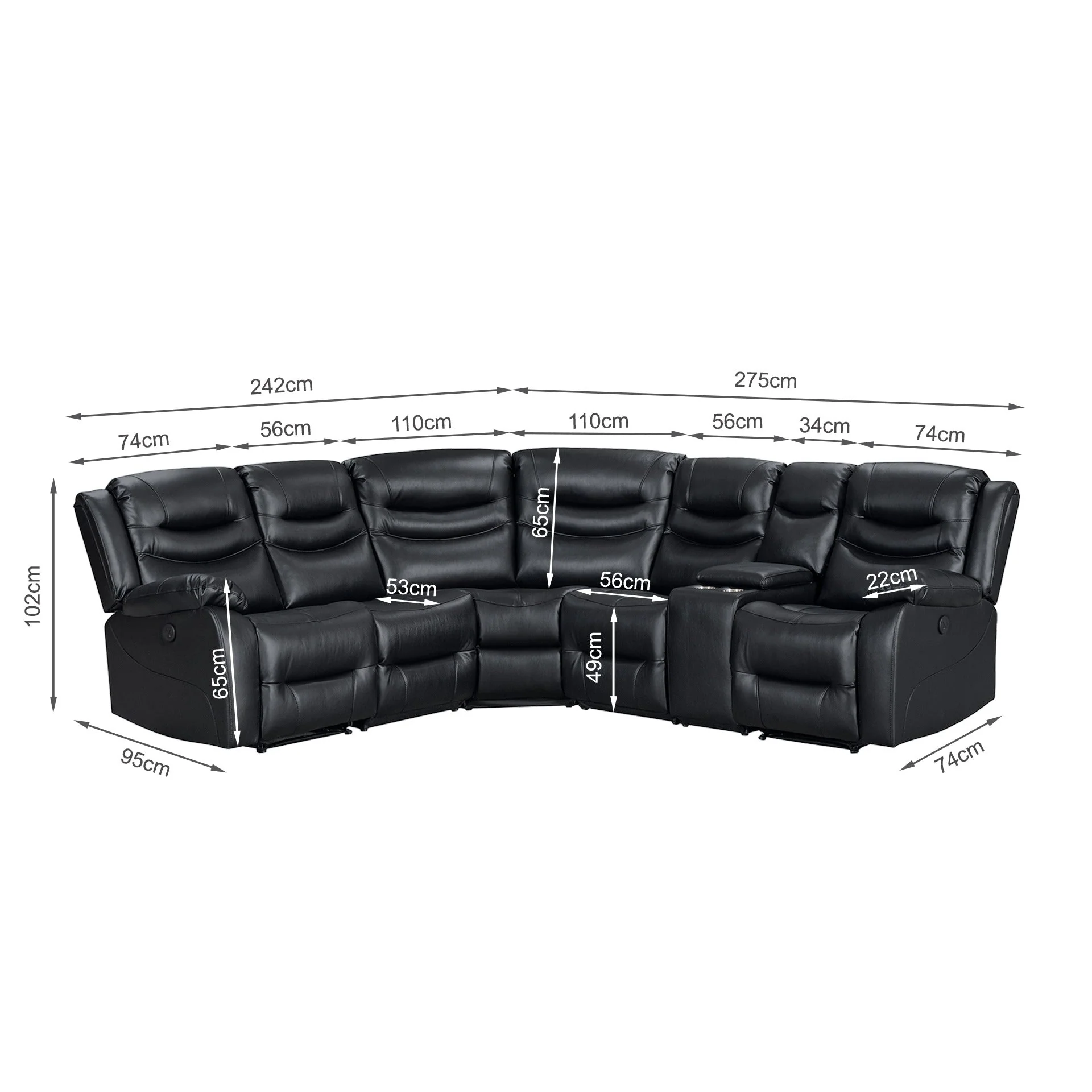 Silverdale Air Leather Electric Recliner Corner Sofa - Black - Image 14