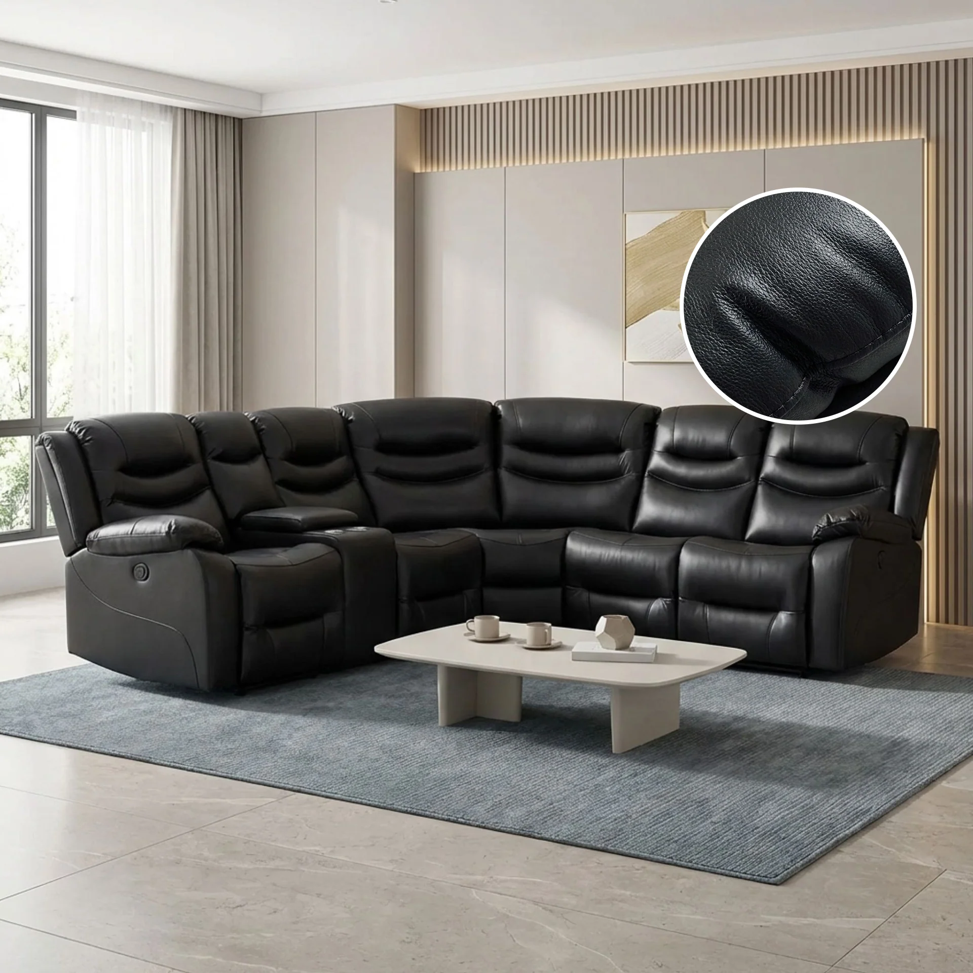 Silverdale Air Leather Electric Recliner Corner Sofa - Black - Image 2