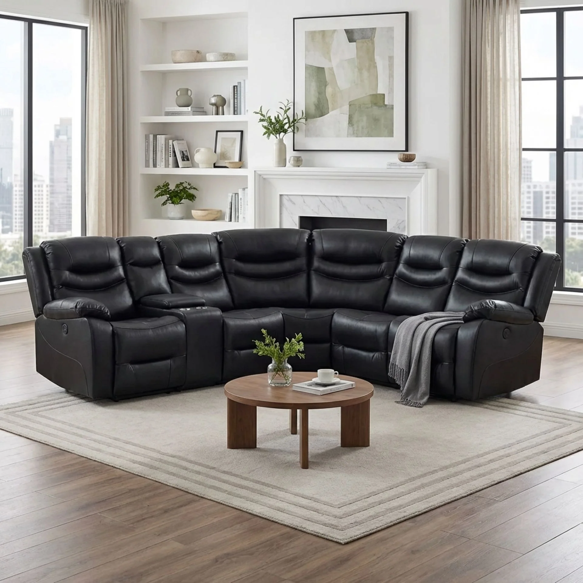 Silverdale Air Leather Electric Recliner Corner Sofa - Black - Image 4
