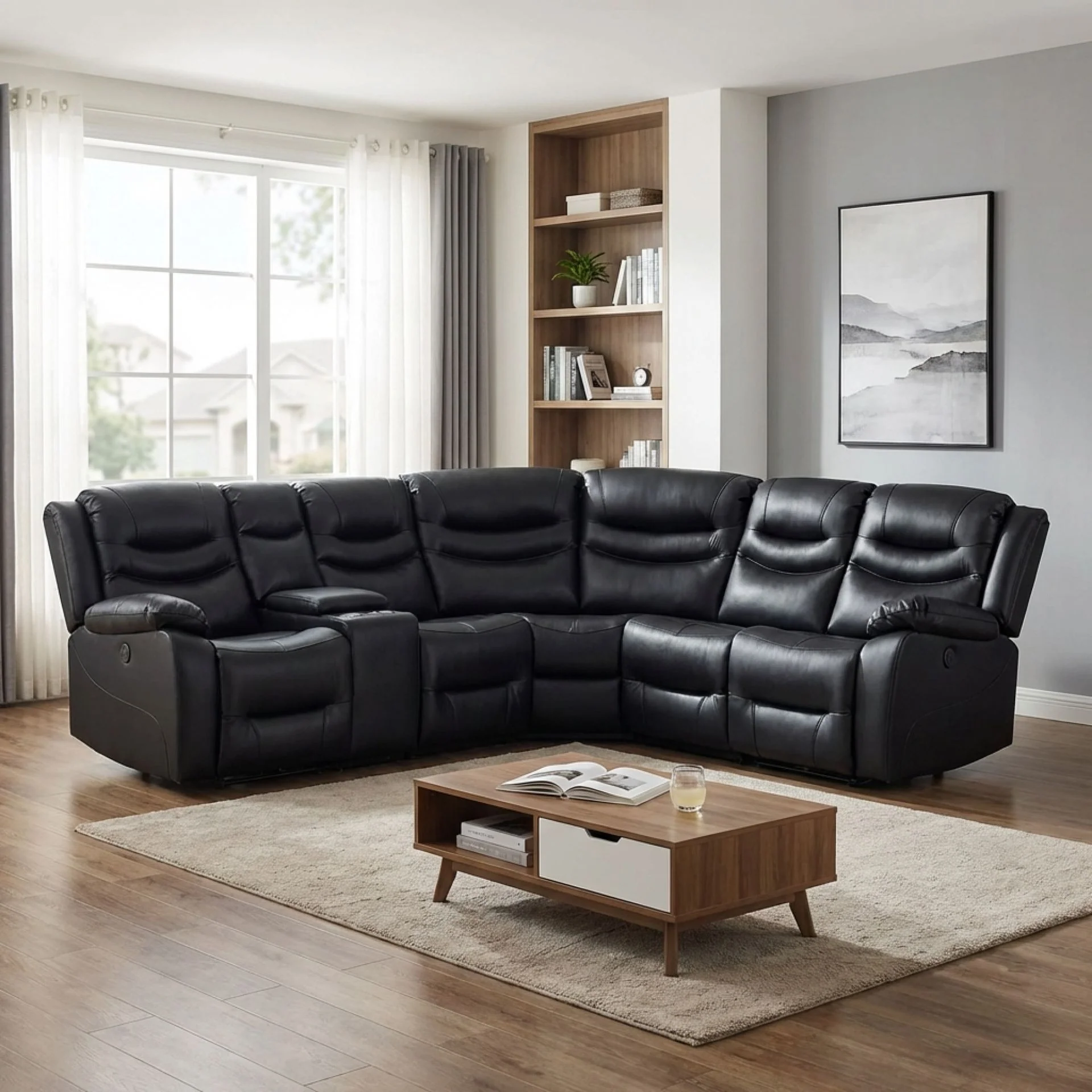 Silverdale Air Leather Electric Recliner Corner Sofa - Black - Image 5