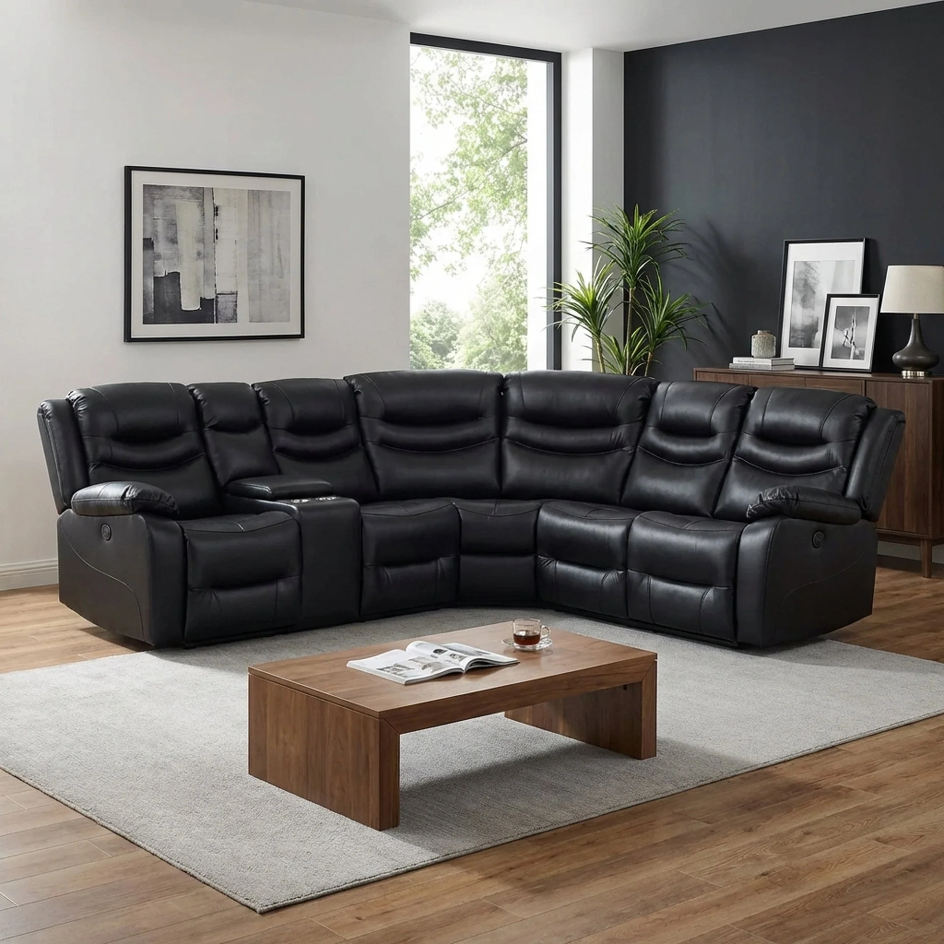 Silverdale Air Leather Electric Recliner Corner Sofa - Black - Image 6