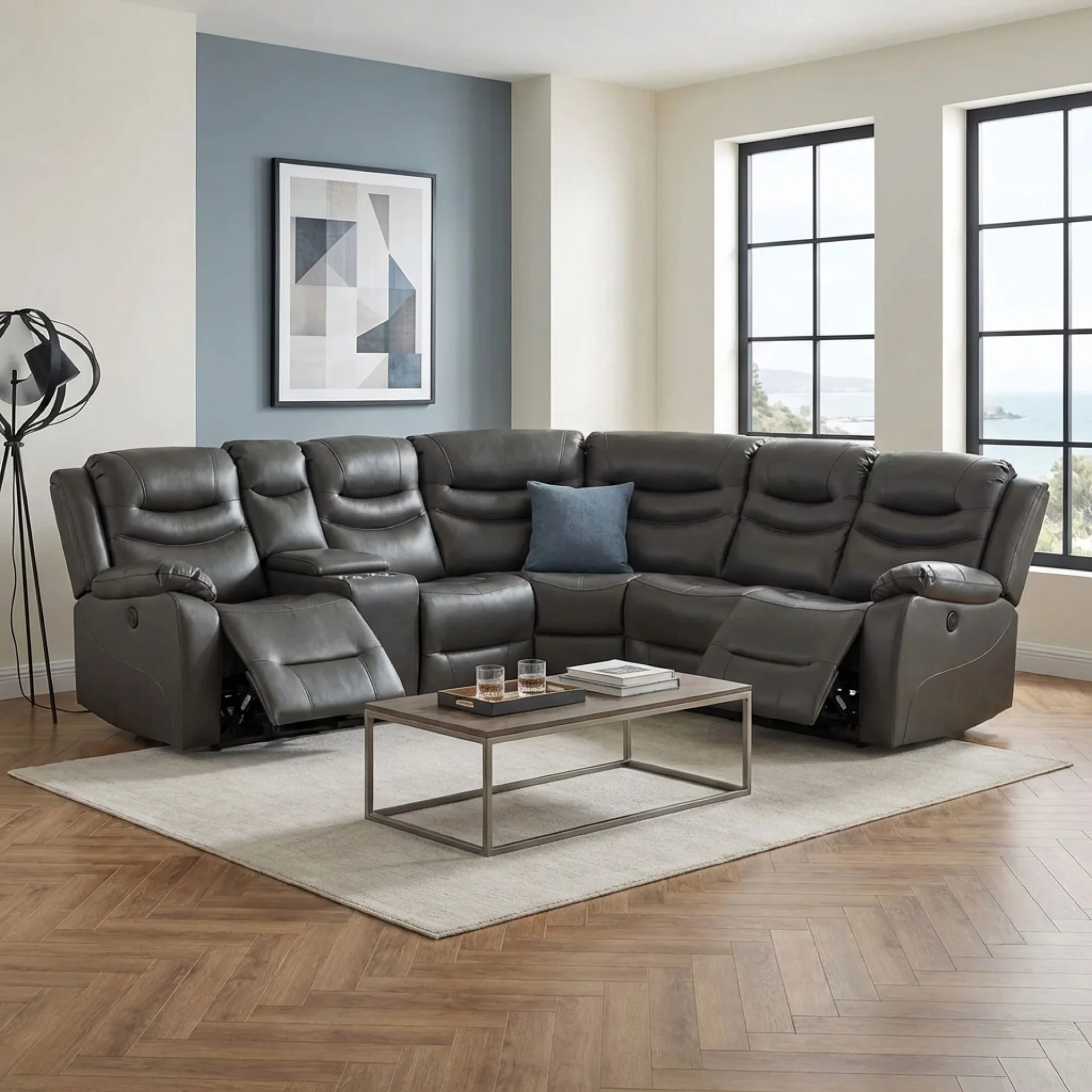 Silverdale Air Leather Electric Recliner Corner Sofa - Grey